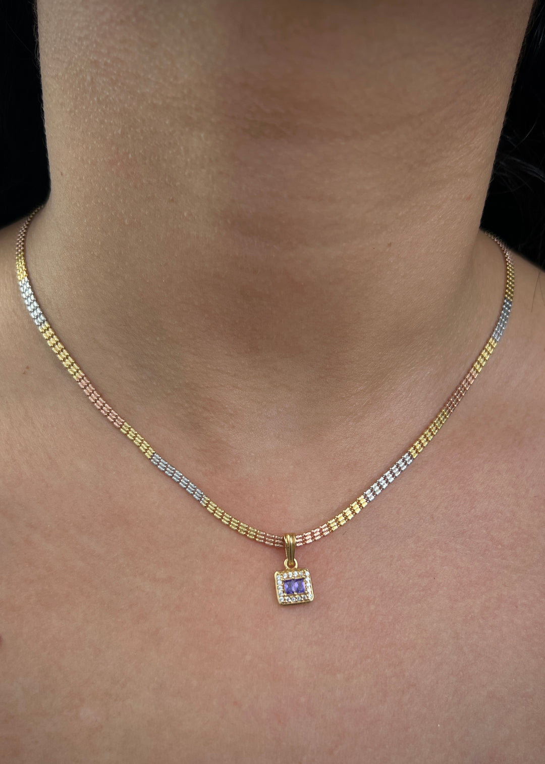Set Cadena canutillo Dije swarovski morado 7.5gr / Largo 45cm — Tres Oros