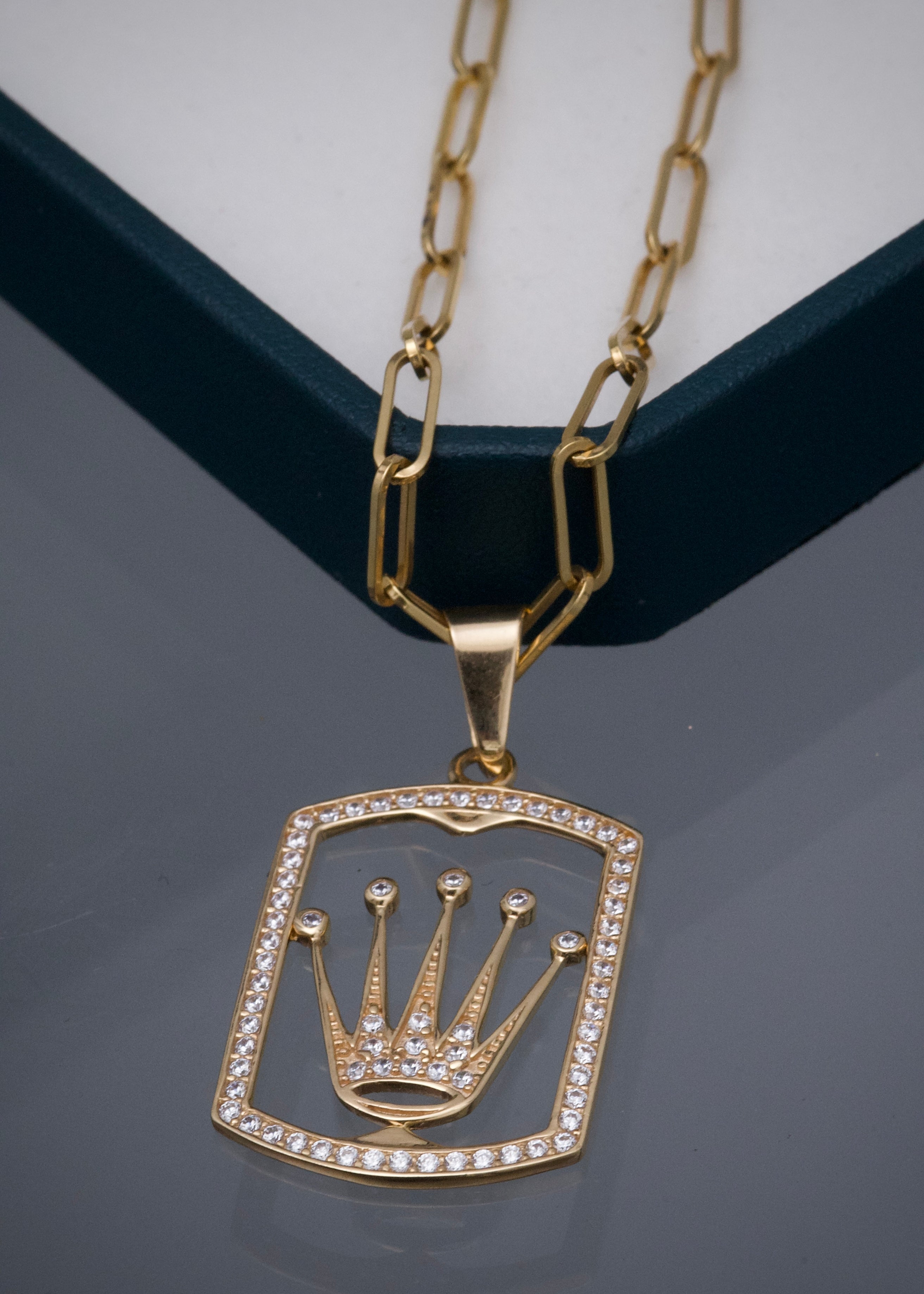 Set Cadena peper clip Dije corona rx 15,1gr / Largo 60cm — Oro Amarillo