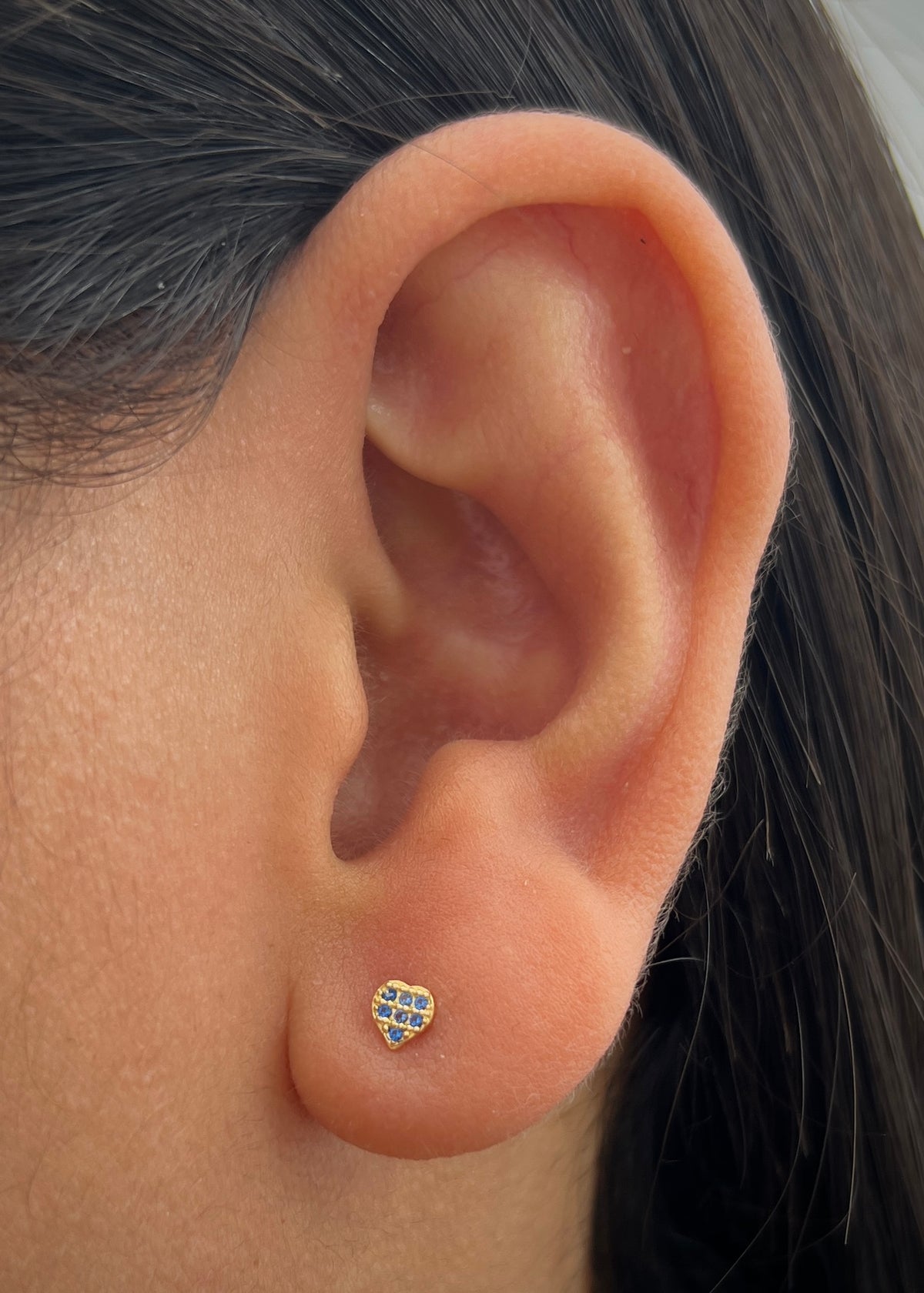 Topos Corazon con Swarovski Azul 0.5gr / 0.4cm / 3.8mm — Oro Amarillo