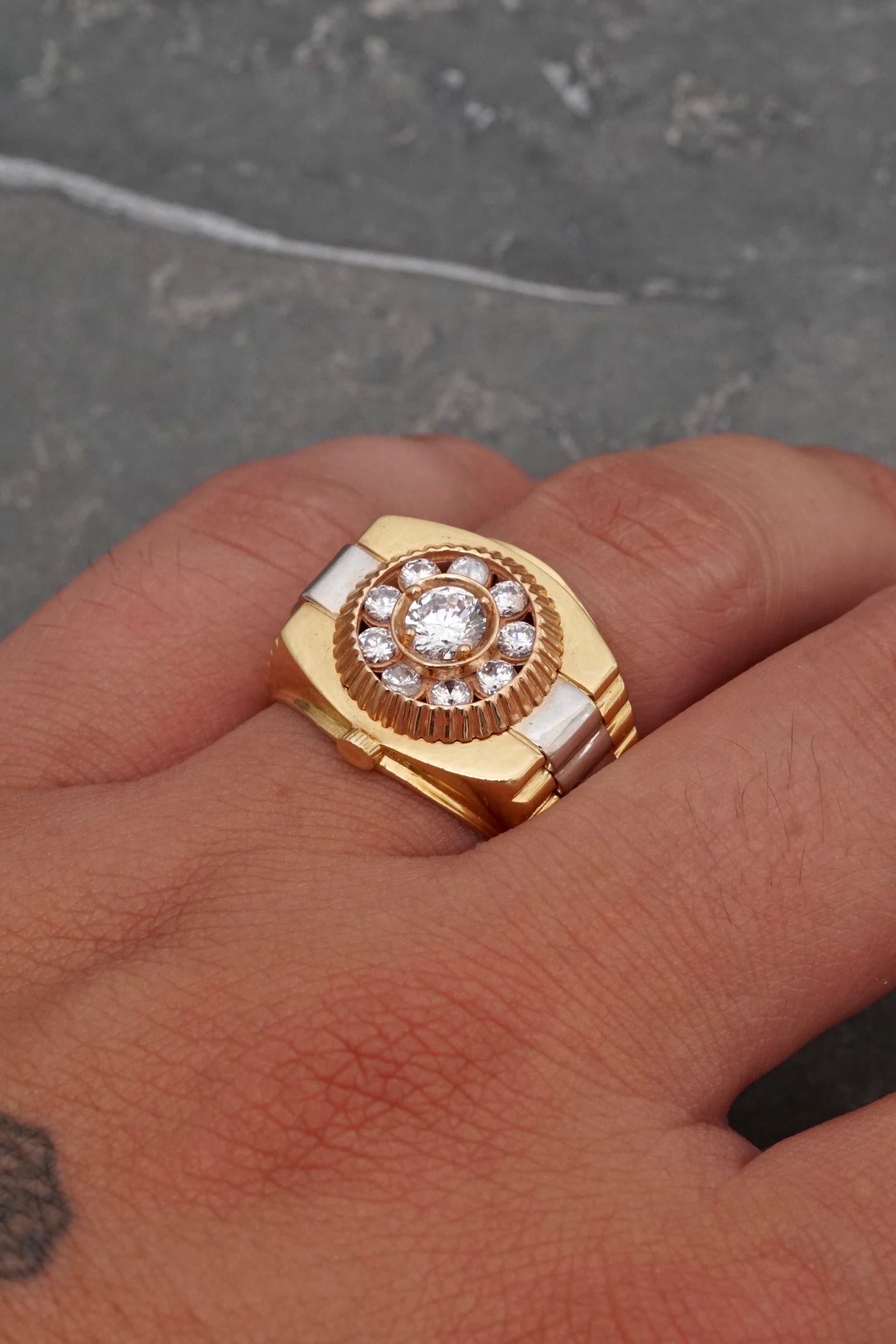 Anillo con swarovski blanco 10.3gr / TALLA 10 1/4 / Tres Oros Nac P