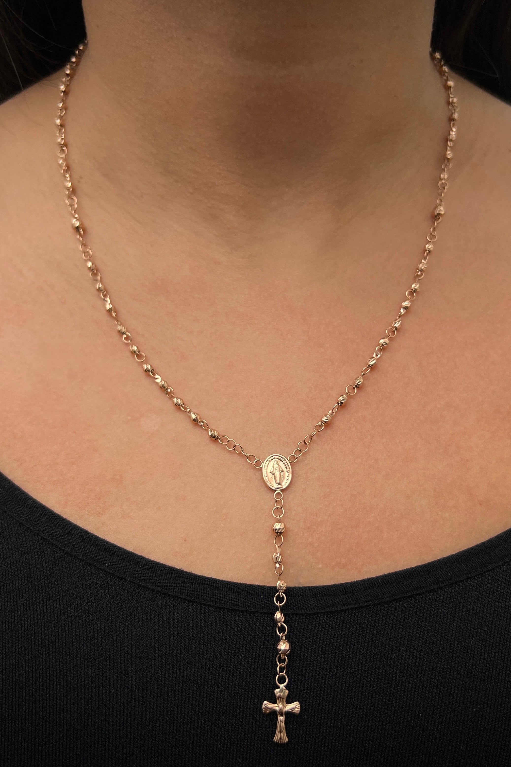 Rosario virgen de la milagrosa diamantado 7.7gr / Largo 50cm / Oro Rosado Nac M