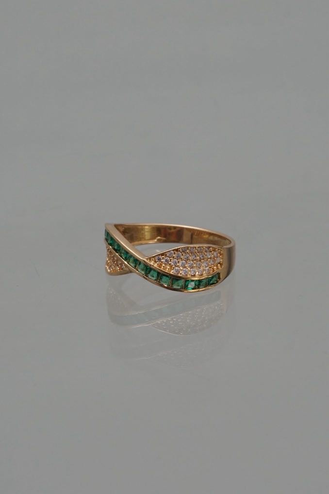Anillo con swarovski blanco y verde 3.2gr / TALLA 7 1/4 / Oro Amarillo Nac P