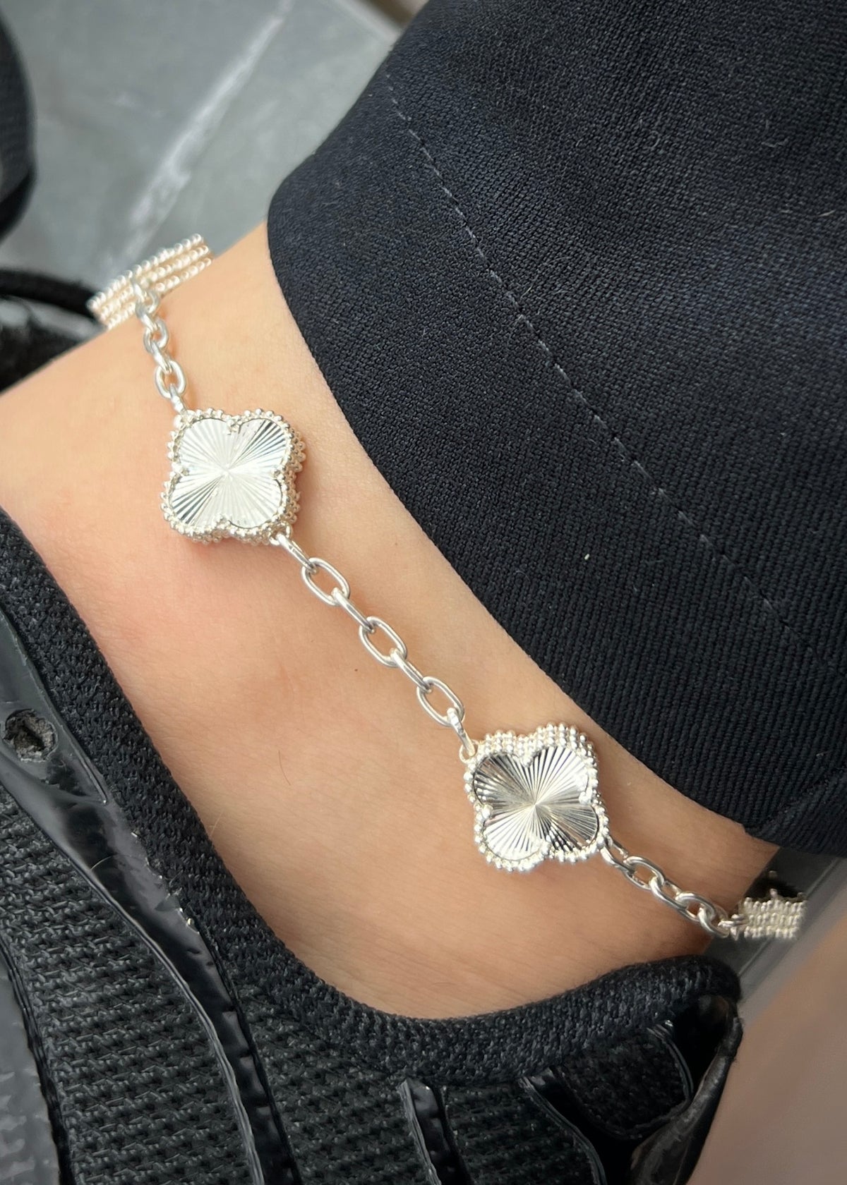 Tobillera Lucky Clover Diamantada 14.9gr / 24cm / 13.8mm — Plata 925