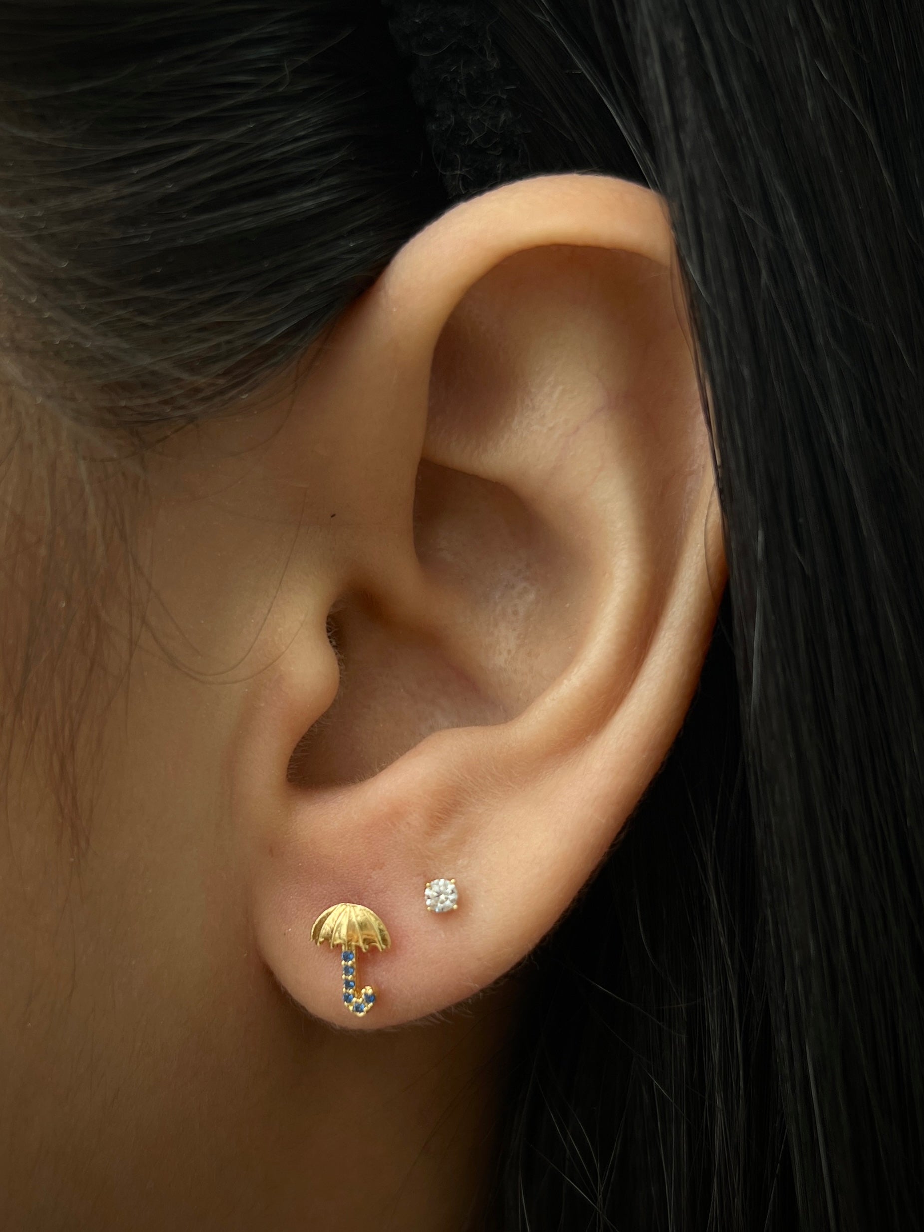 Topos De Sombrilla Con Swrovski Azul 0.9gr / 0.8cm / Oro Amarillo Nac M