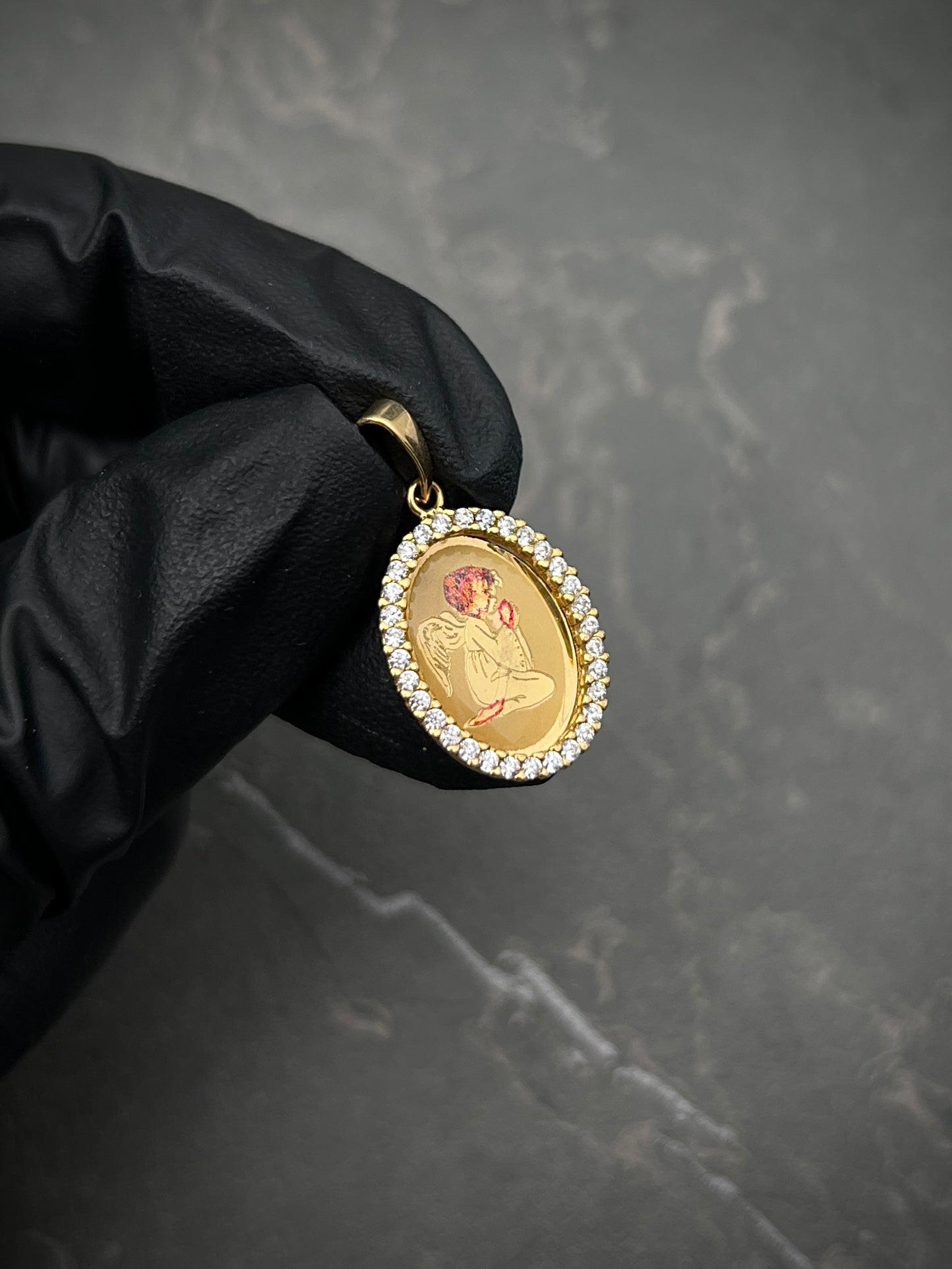 Dije medalla angel de la guarda con swarovski blanco 2gr / Largo 2.4cm / Oro Amarillo italy +4 B