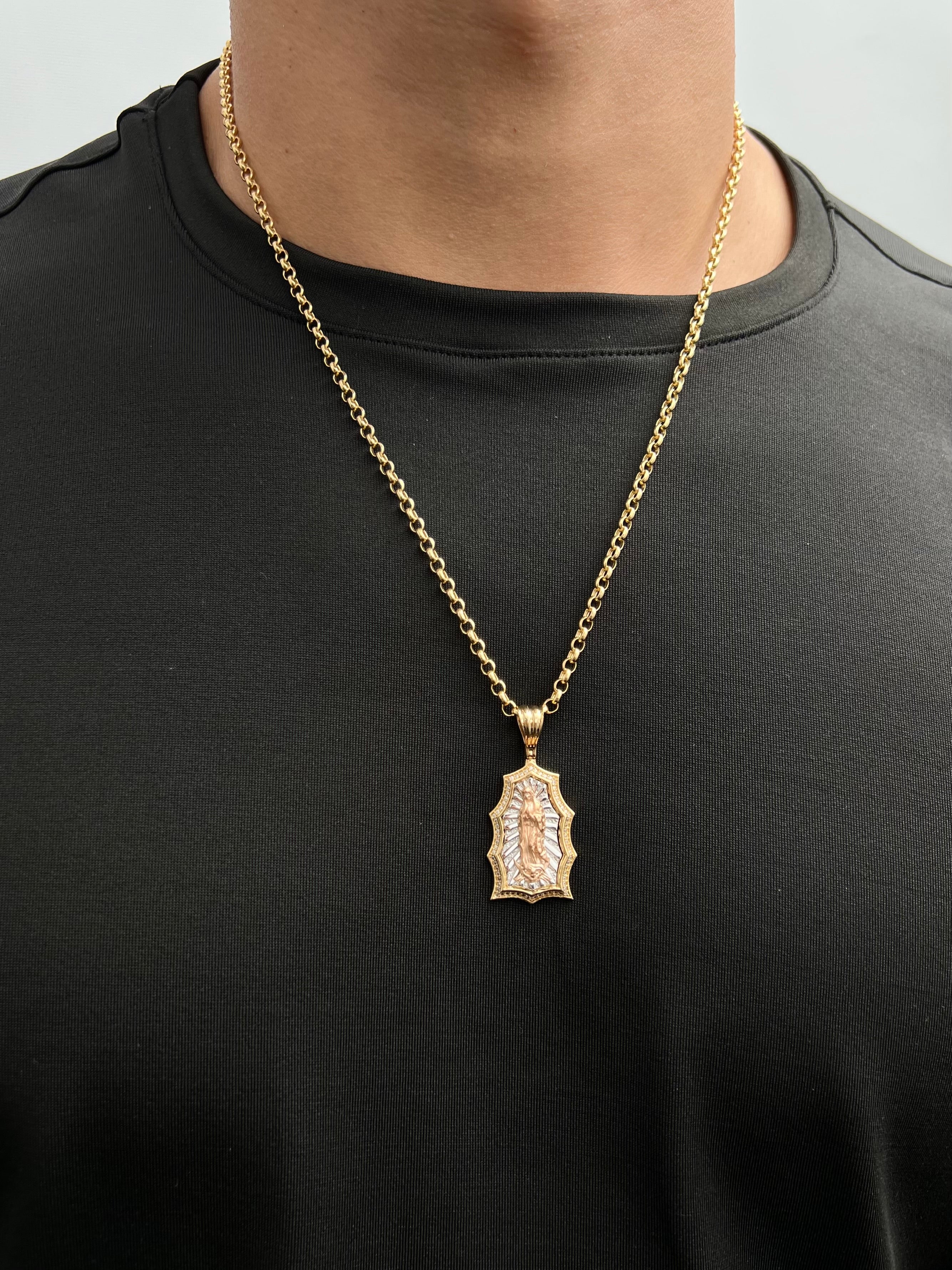 Dije virgen de guadalupe con swarovski blanco 7.1gr / Largo 4.2cm / Tres Oros Nac M