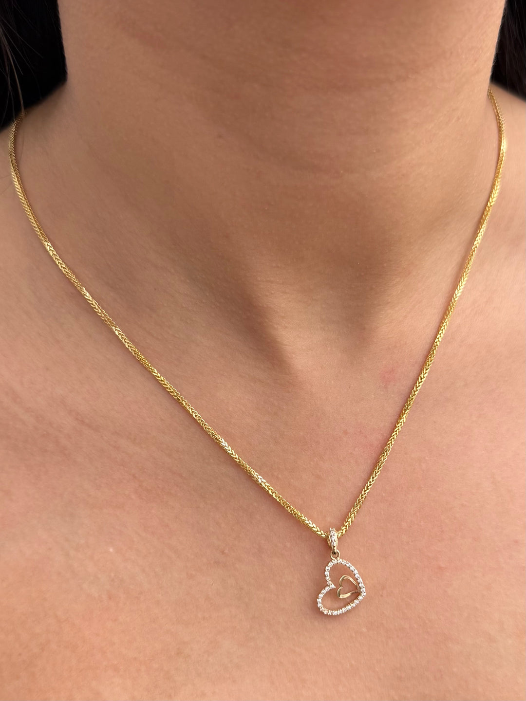 Dije Corazon Swarovksi Blanco 1.2gr / 2.1cm / 11mm — Oro Amarillo