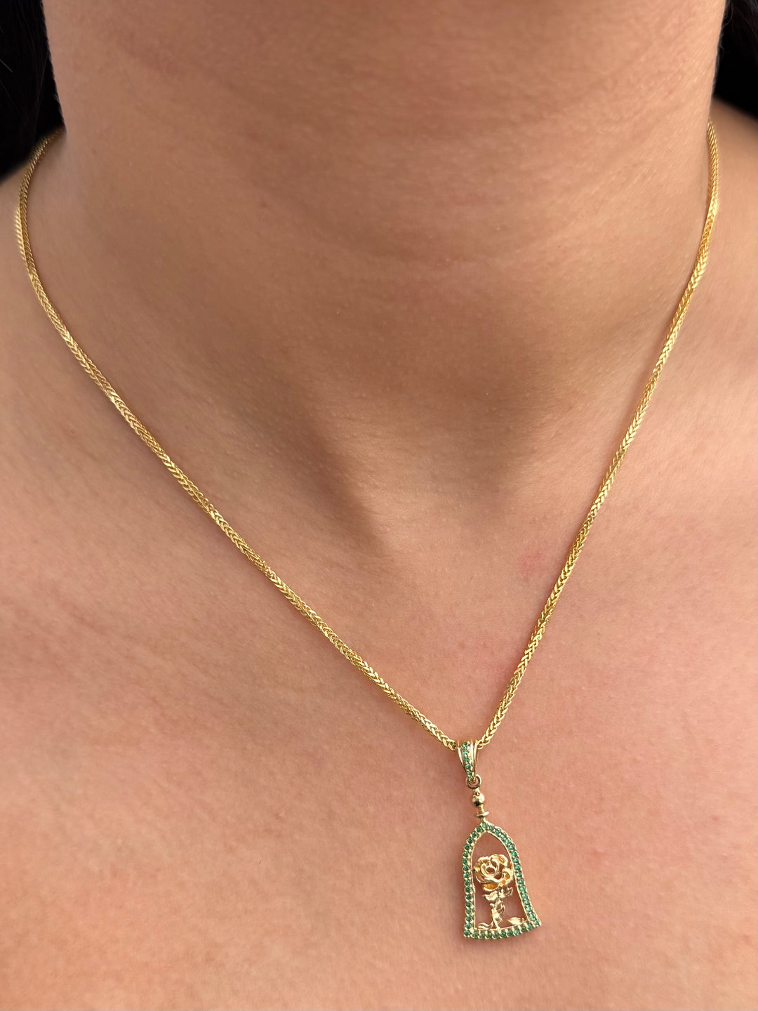 Dije Rosa con Swarovski Verde 2.3gr / 3.3cm / 13mm — Oro Amarillo