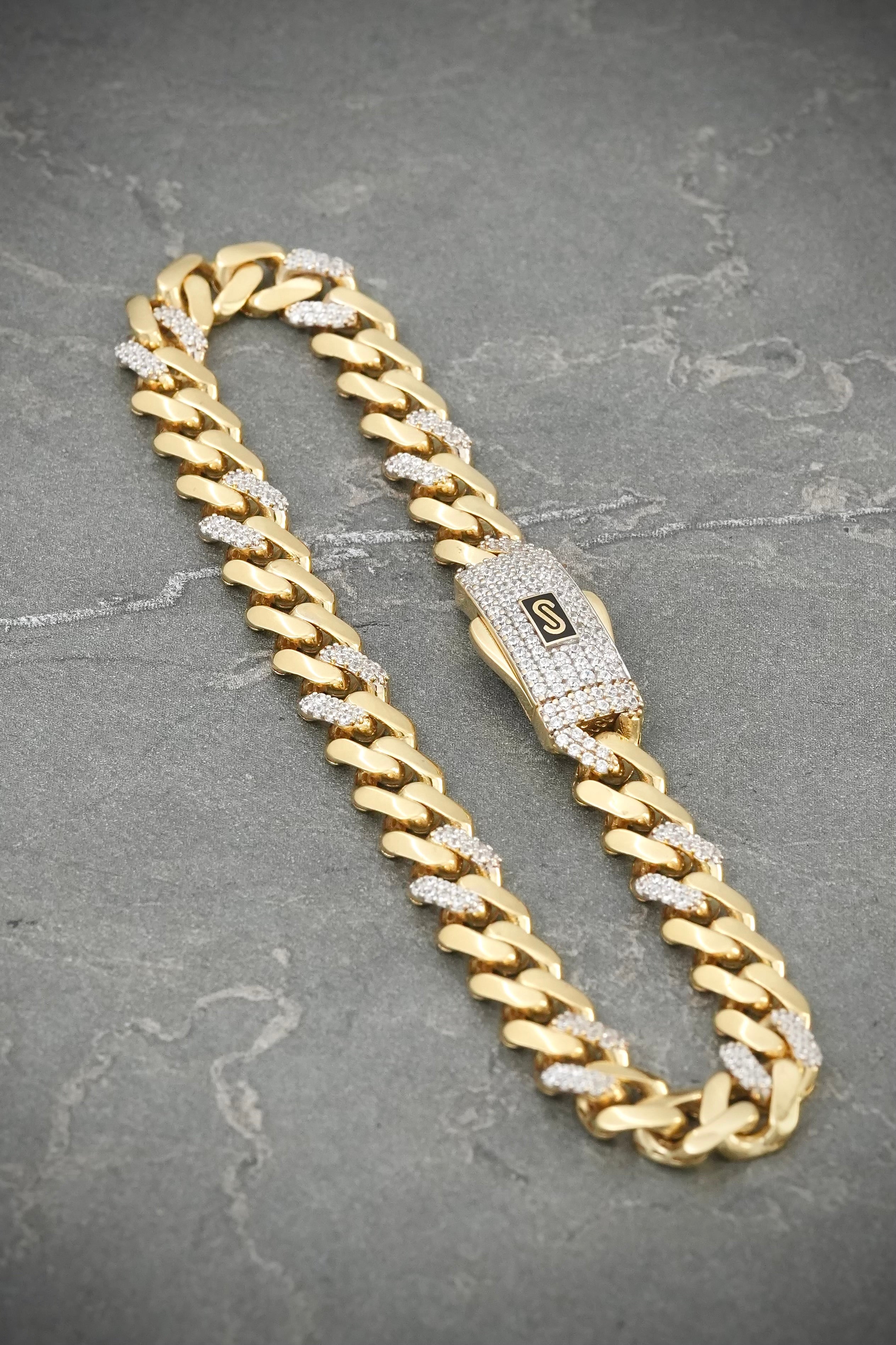 Pulso monaco con swarovski blanco 9.5gr / Largo 19cm / Oro Amarillo italy +5 B