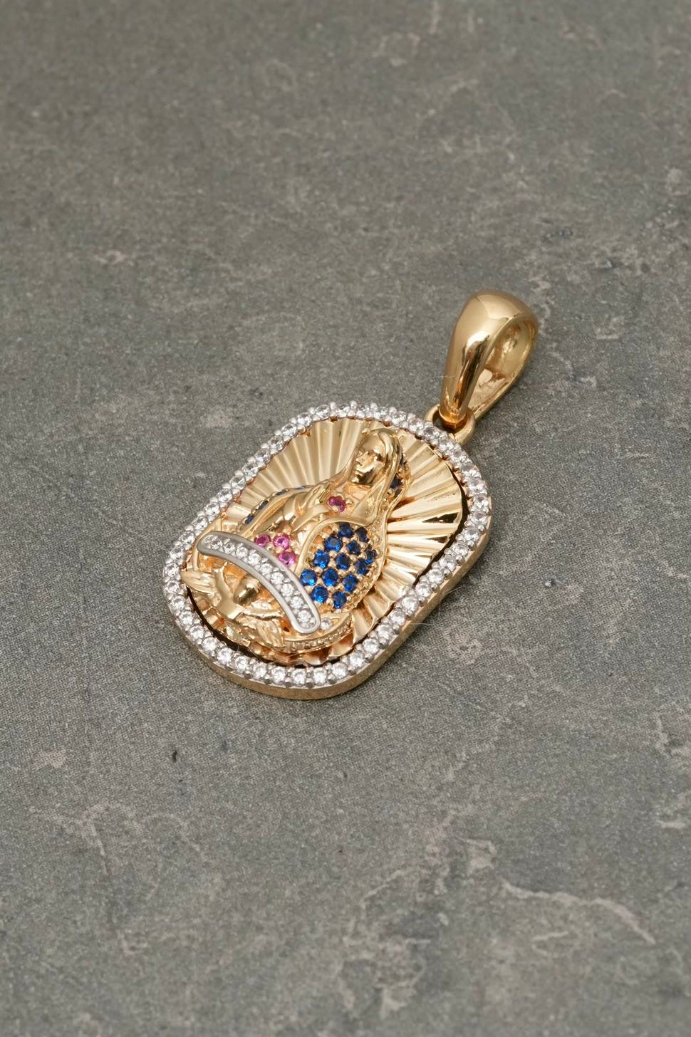 Dije virgen de guadalupe con swarovski 4.7gr / Largo 3cm / Oro Amarillo Nac B