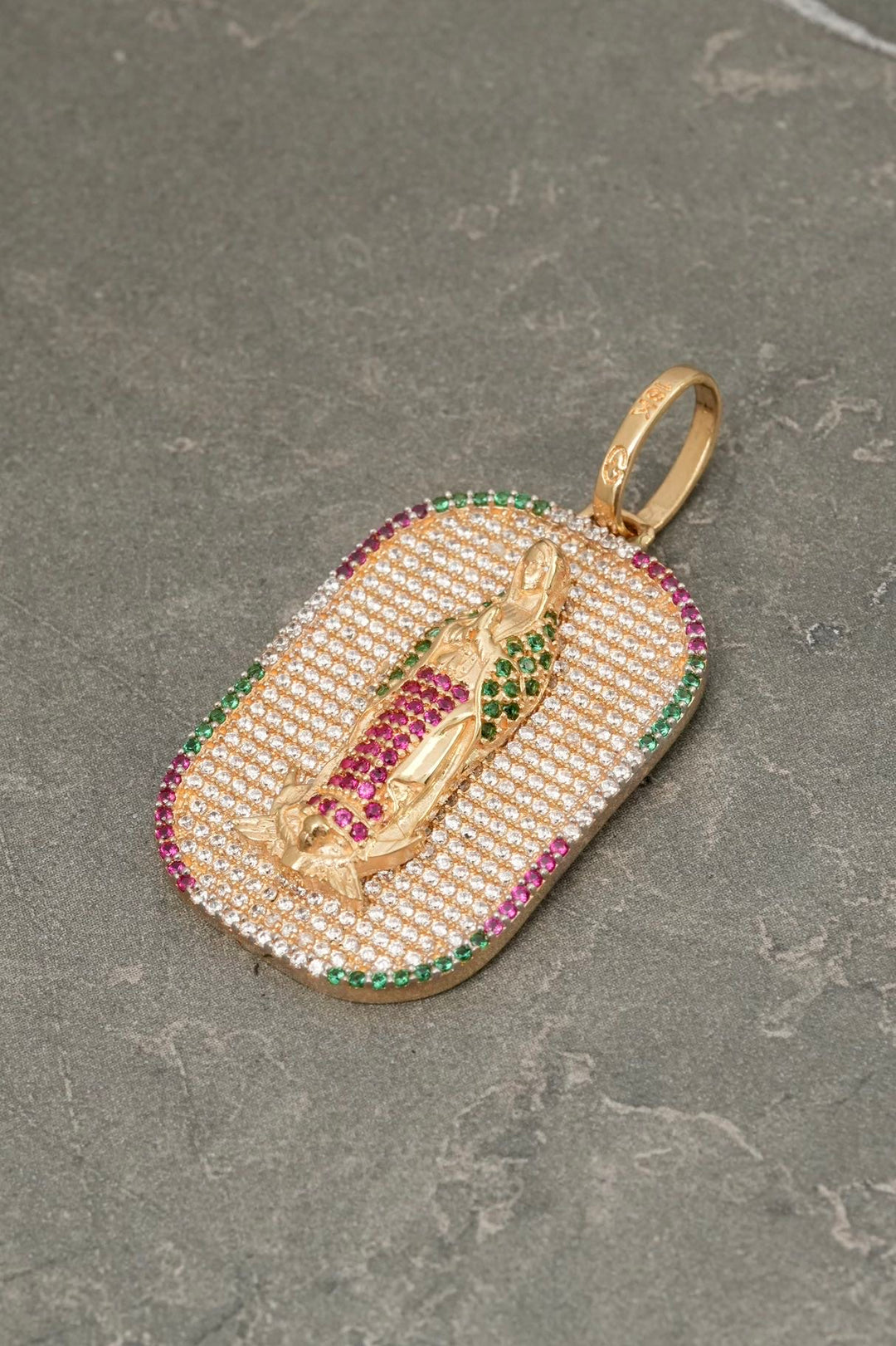 Dije virgen de guadalupe con swarovski 10.15gr / Largo 4.5cm — Oro Amarillo
