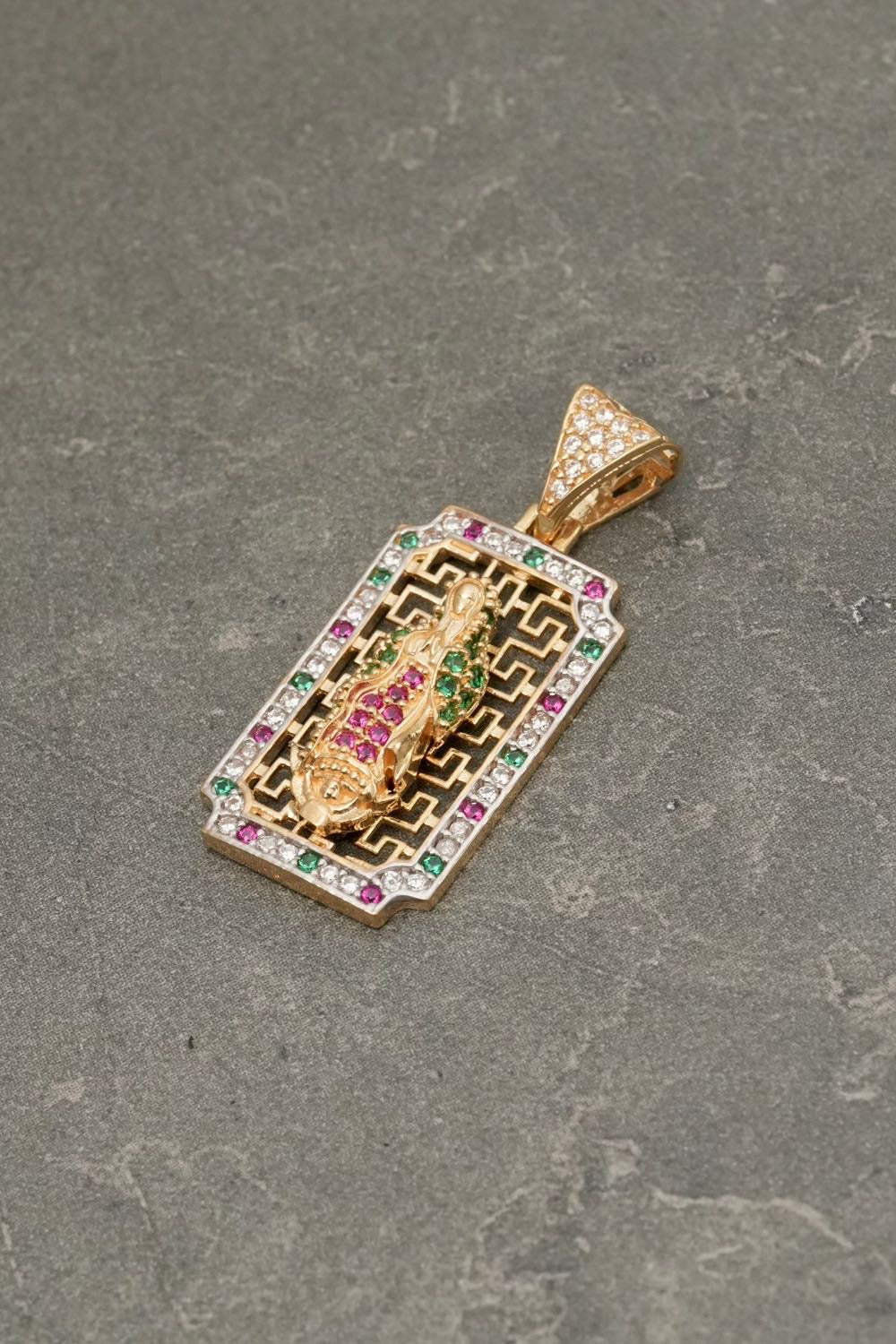 Dije virgen de guadalupe con swarovski 3.45gr / Largo 3cm / Oro Amarillo Nac B