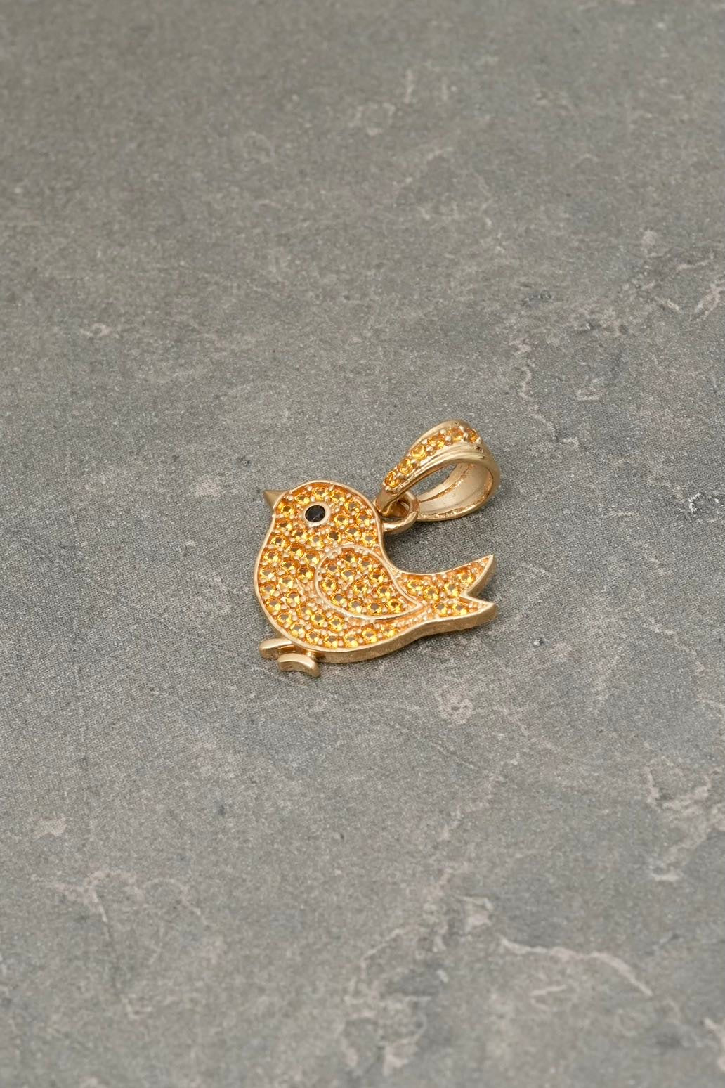 Dije de pollo con swarovski amarillo 1.6gr / Largo 2 cm — Oro Amarillo
