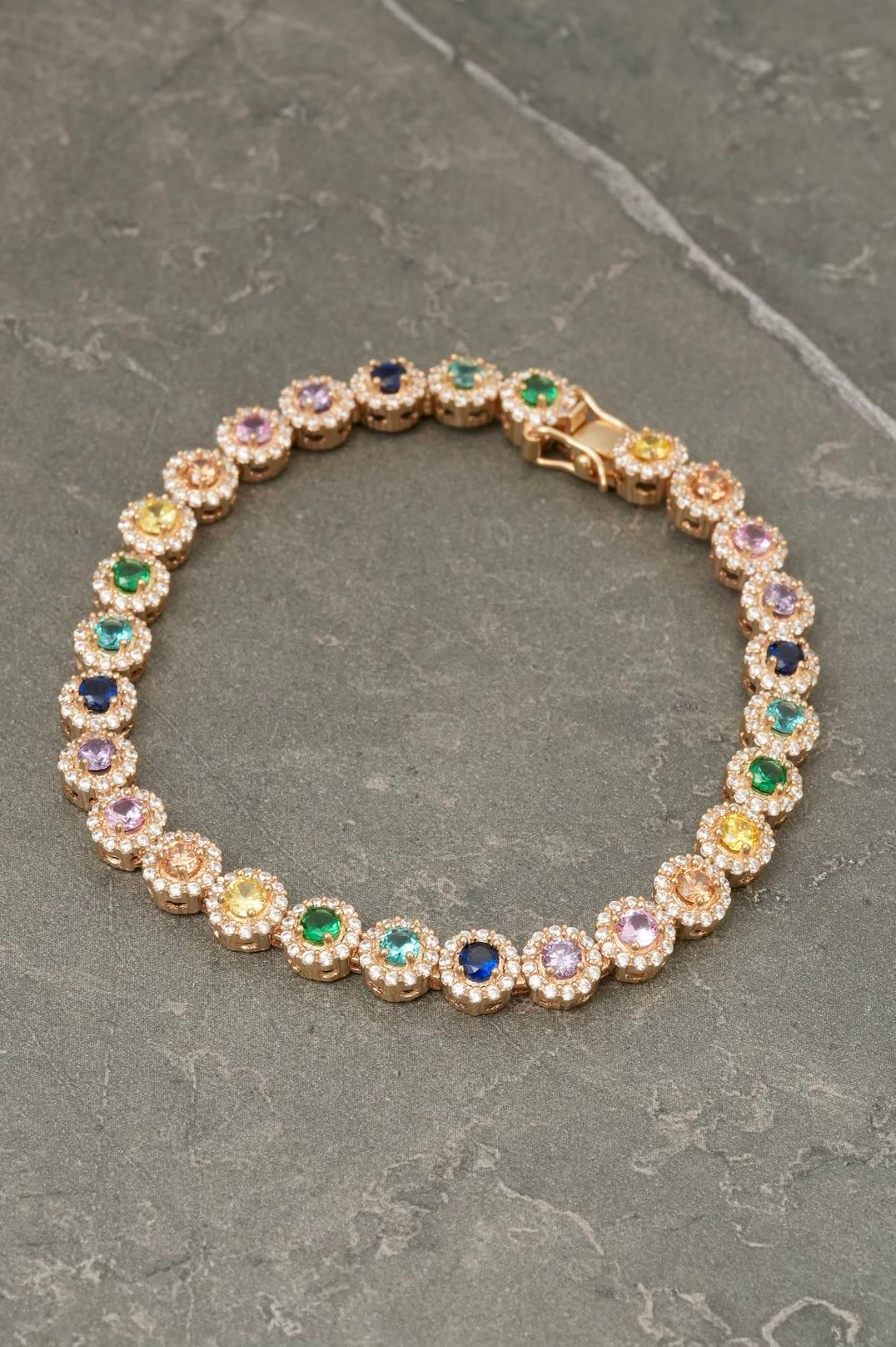 Pulso tenis con swarovskis multicolor 14.75gr / Largo 17.5cm / Oro Amarillo Nac M