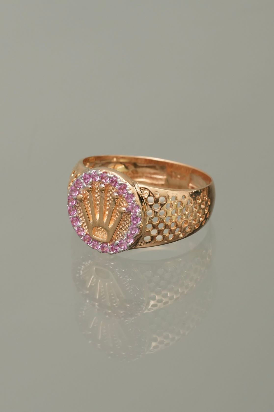 Anillo rx con swarovski rosado 3.45gr / TALLA 7 / Oro Amarillo Nac B