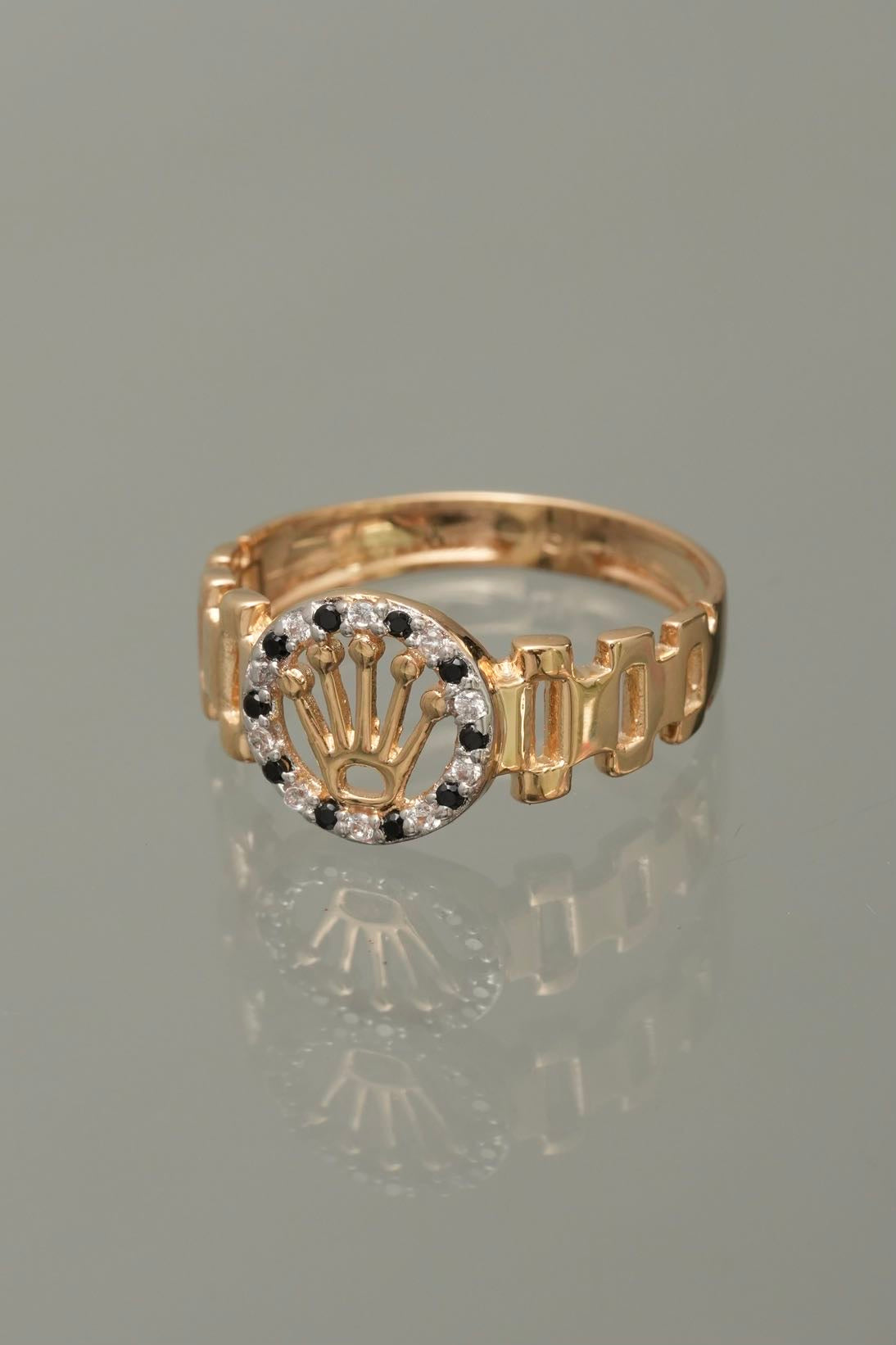 Anillo rx con swarovski blanco y negro 2.4gr / TALLA 6 1/4 / Oro Amarillo Nac B