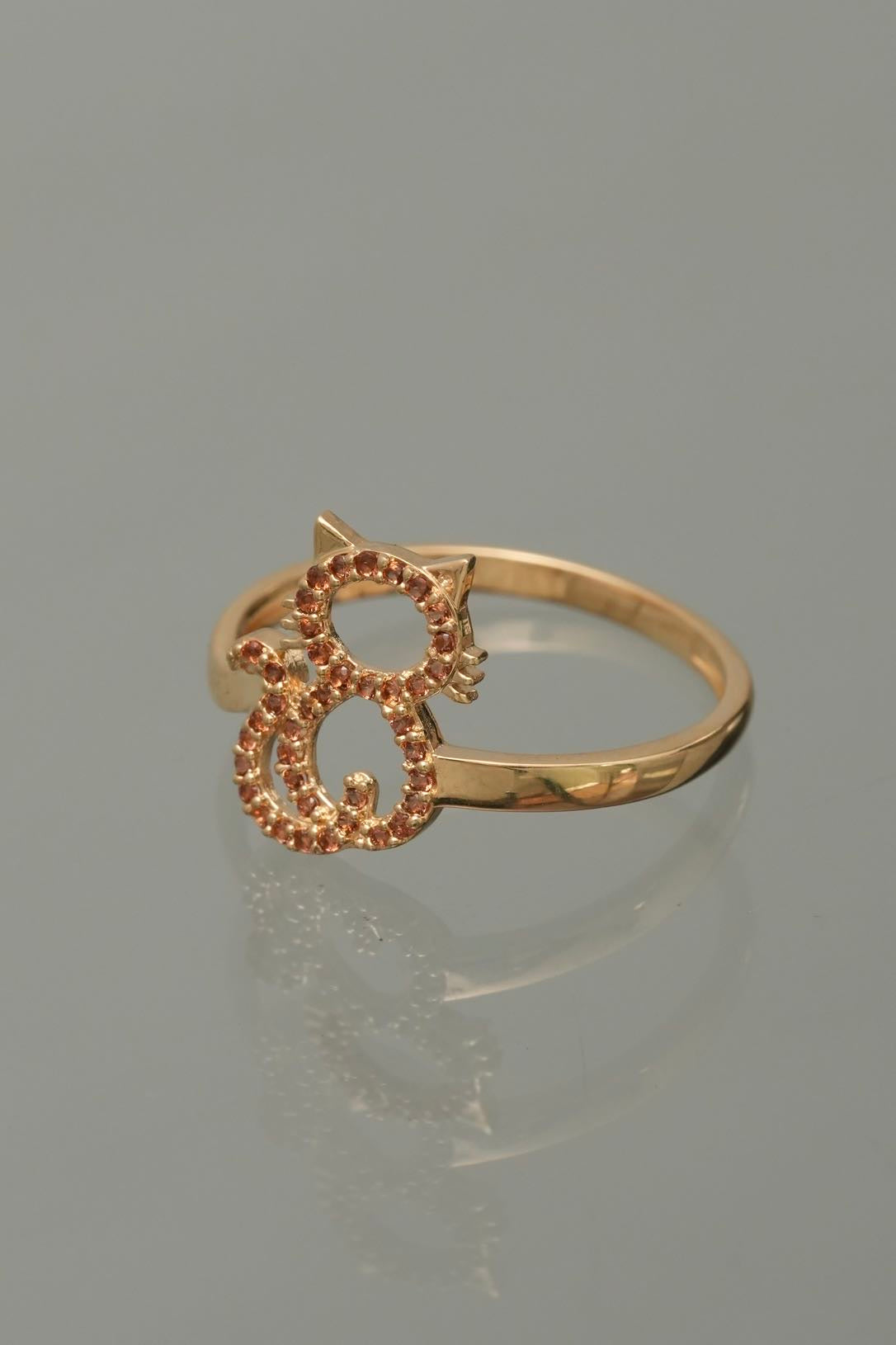 Anillo gato con swarovski cafe 1.75gr / TALLA 6 1/4 / Oro Amarillo Nac M