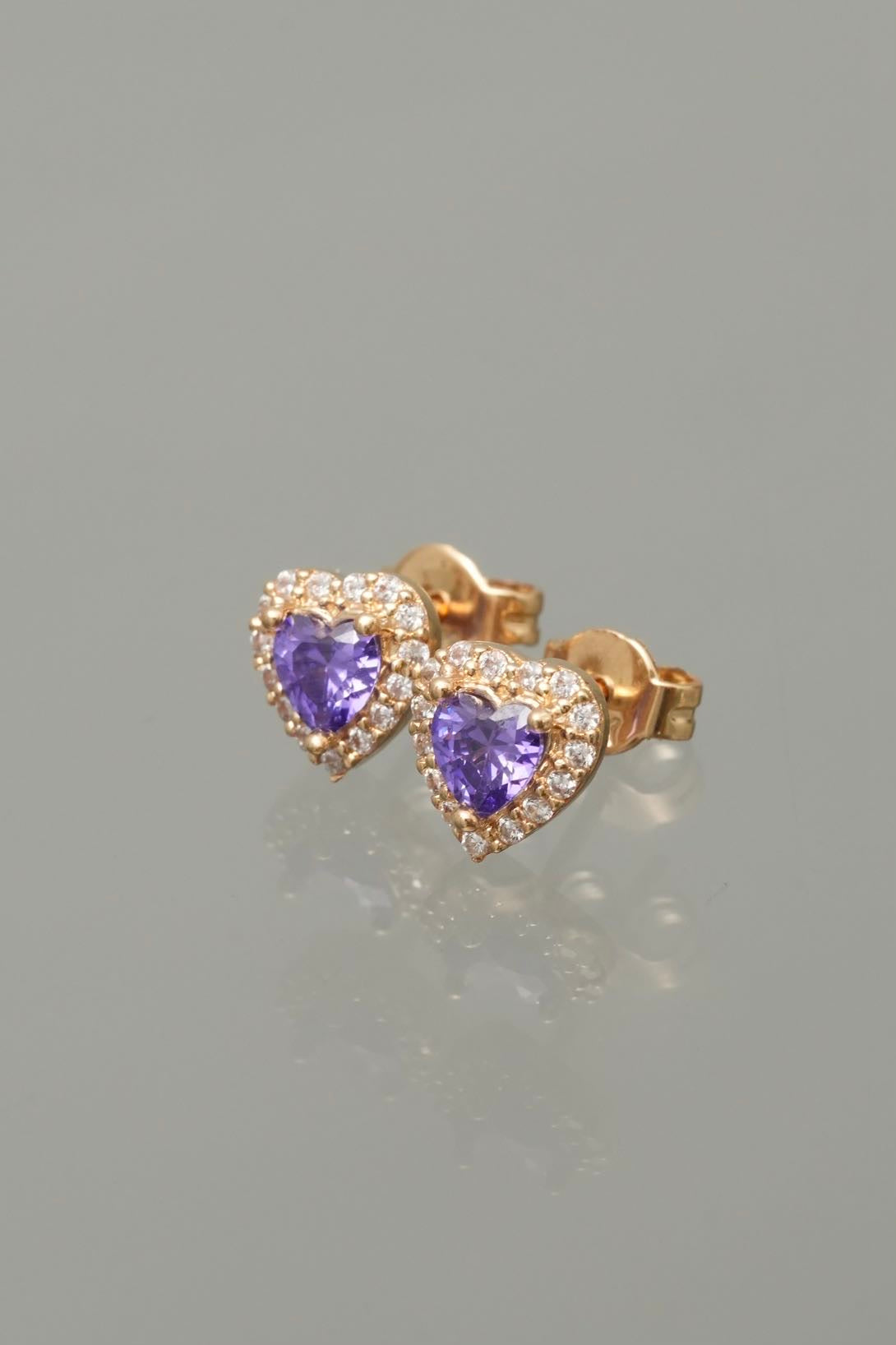 Topos corazon con swarovski morado y blanco 1.6gr / Largo 0.7cm / Oro Amarillo Nac B