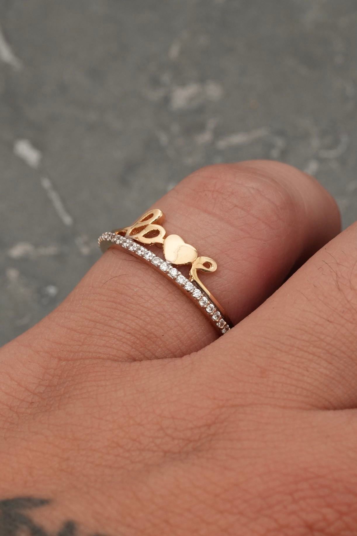 Anillo love con swarovski blanco 1.9gr / TALLA 7 1/4 / Oro Amarillo Nac P