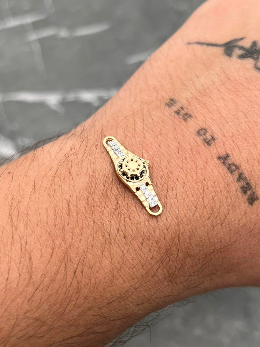 Herraje timon con swarovski blanco y negro 1.9gr / Largo 2.7cm / Oro Amarillo Nac B