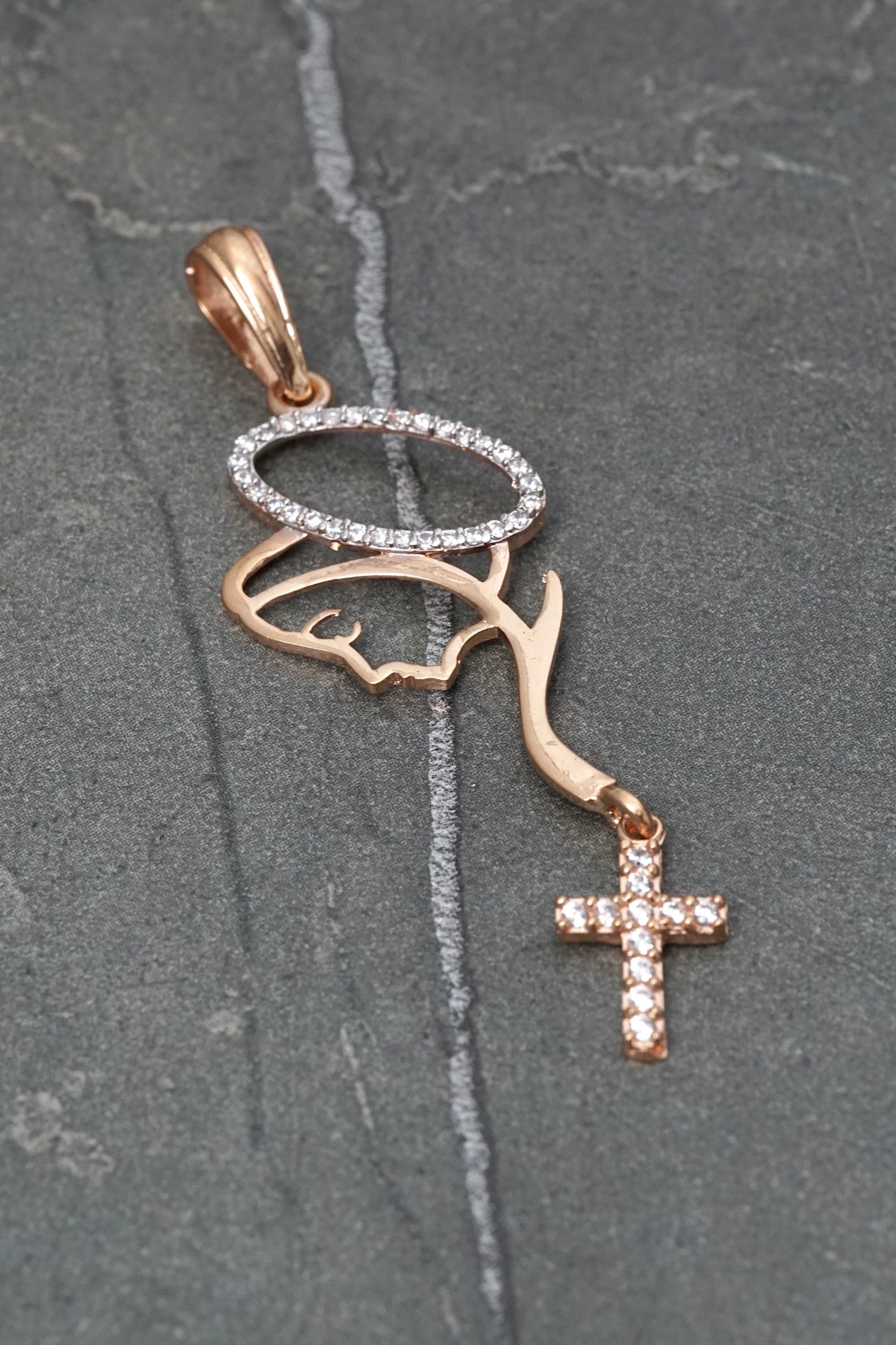 Dije virgen maria con swarovski blanco 2.3gr / Largo 5.4cm — Oro Rosado