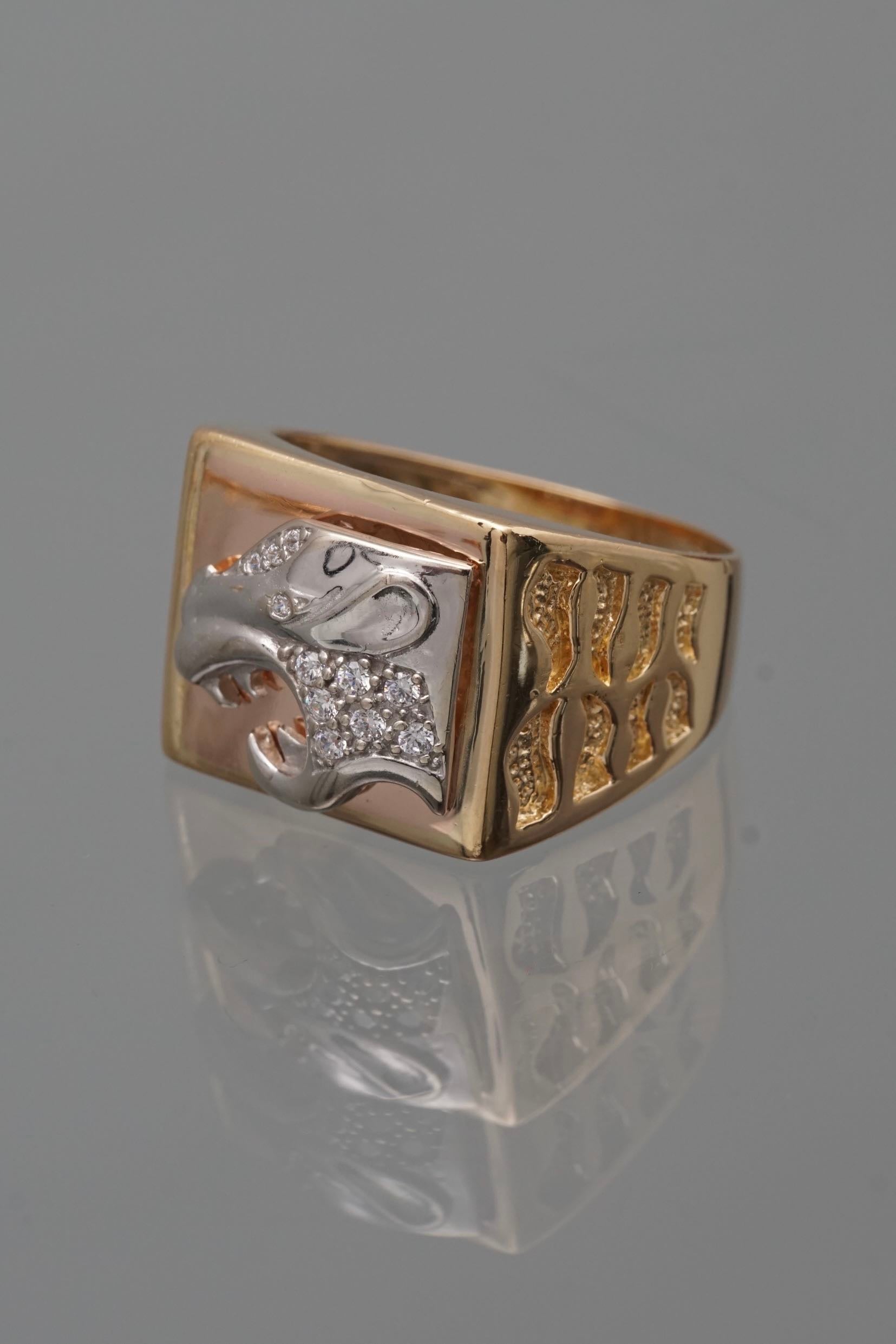 Anillo pantera con swarovski blanco 9.85gr / Talla 11 / Tres Oros Nac*