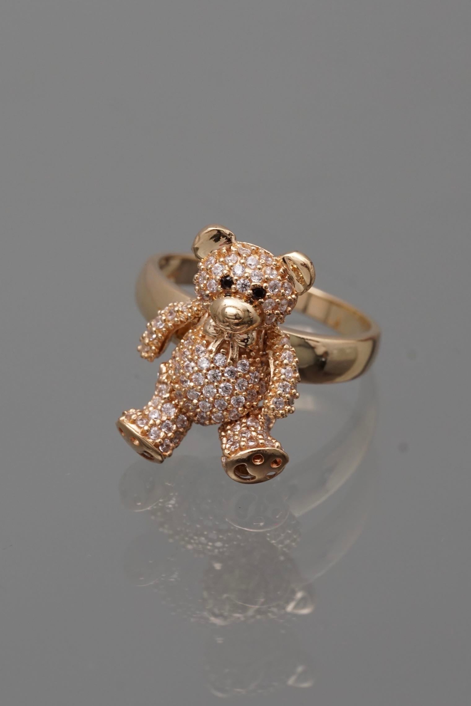 Anillo oso articulado con swarovski blanco 6gr / Talla 6 3/4 / Oro Amarillo Nac*