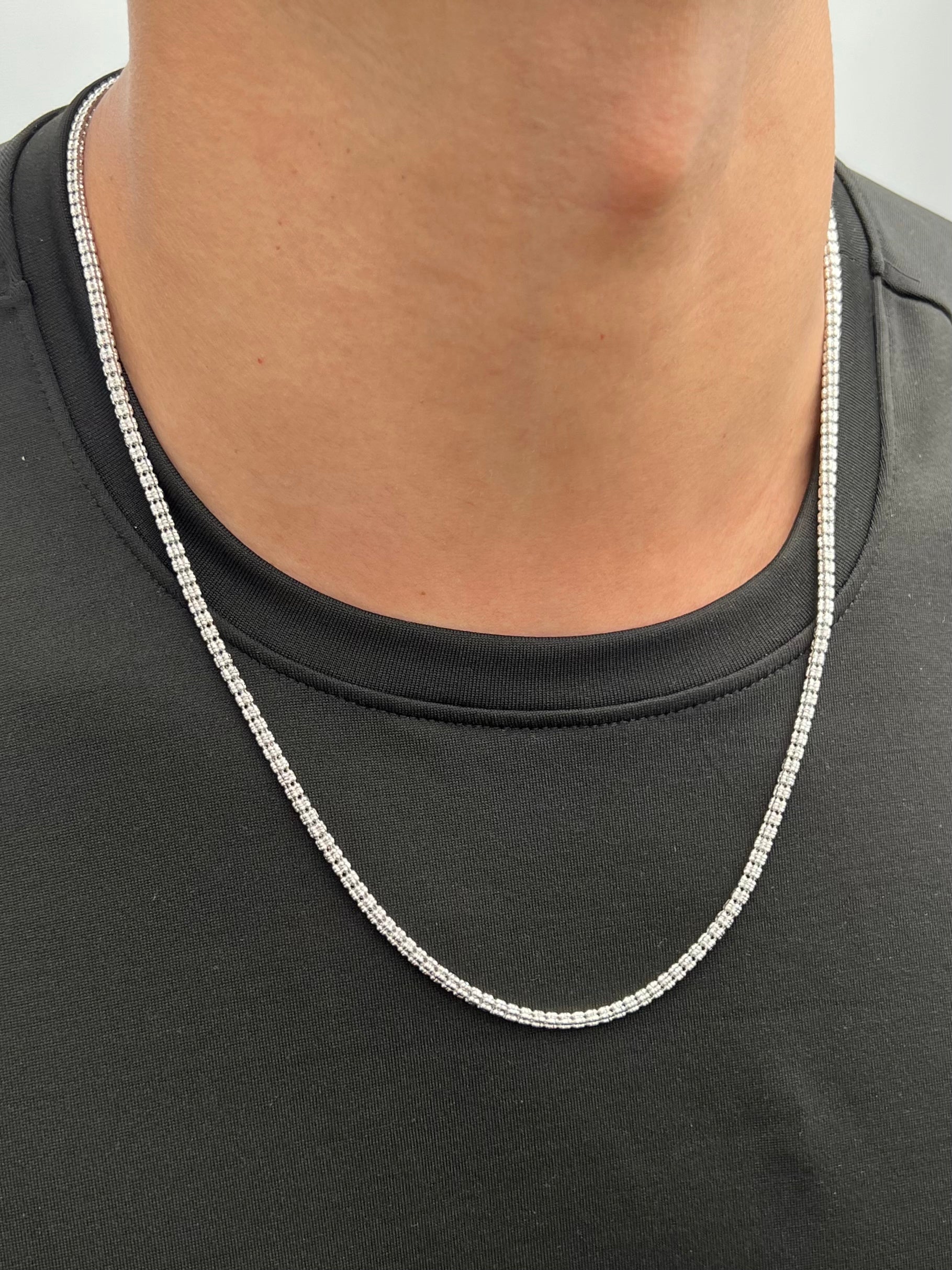 Cadena canutillo diamantada 20.35gr / Largo 60cm / Oro Blanco italy +4 M