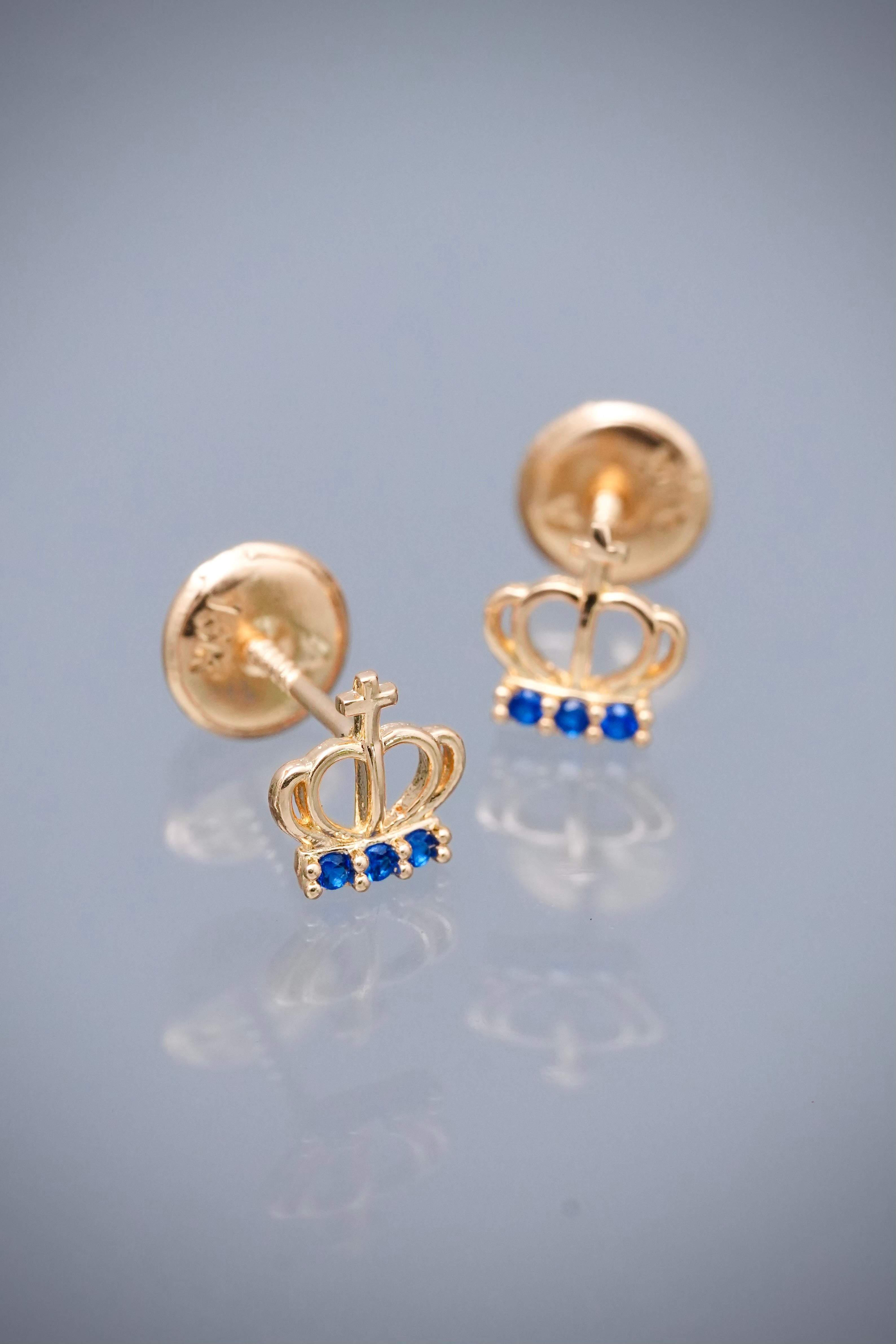 Topos corona con swarovski azul 0.6gr / Largo 0.6cm — Oro Amarillo