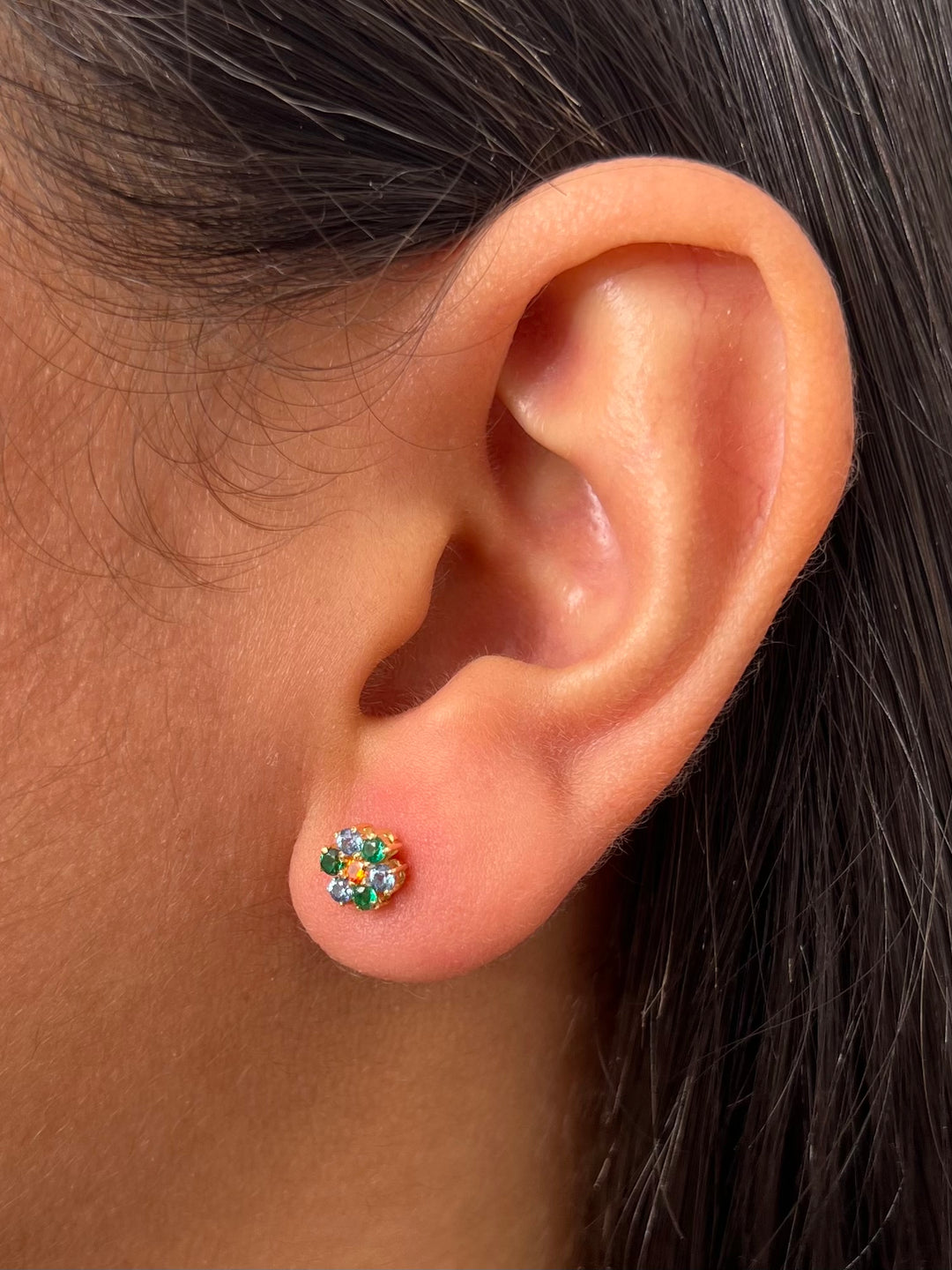 Topos flor con swarovski multicolor 2.3gr / Largo 0.6cm — Oro Amarillo