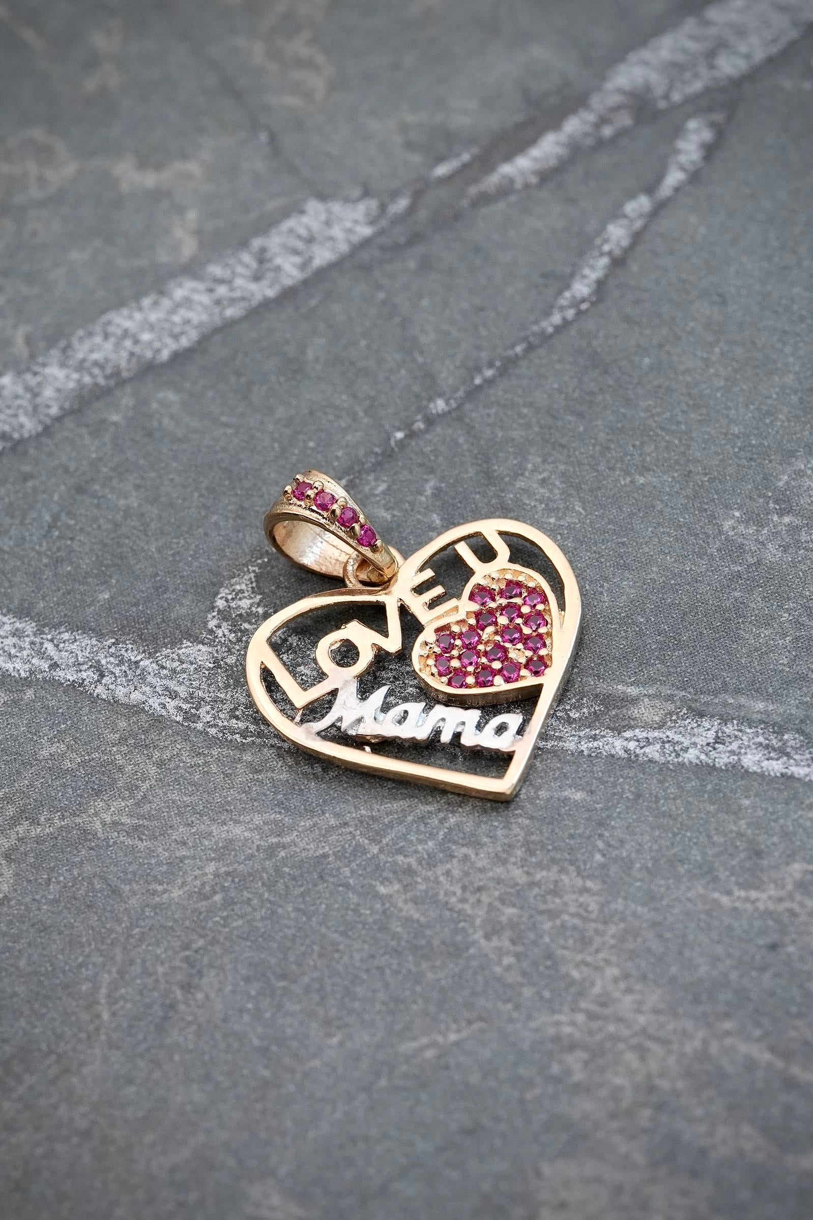 Dije corazon con swarovski fucsia 1.3gr / Largo 2cm / Oro Amarillo Nac M