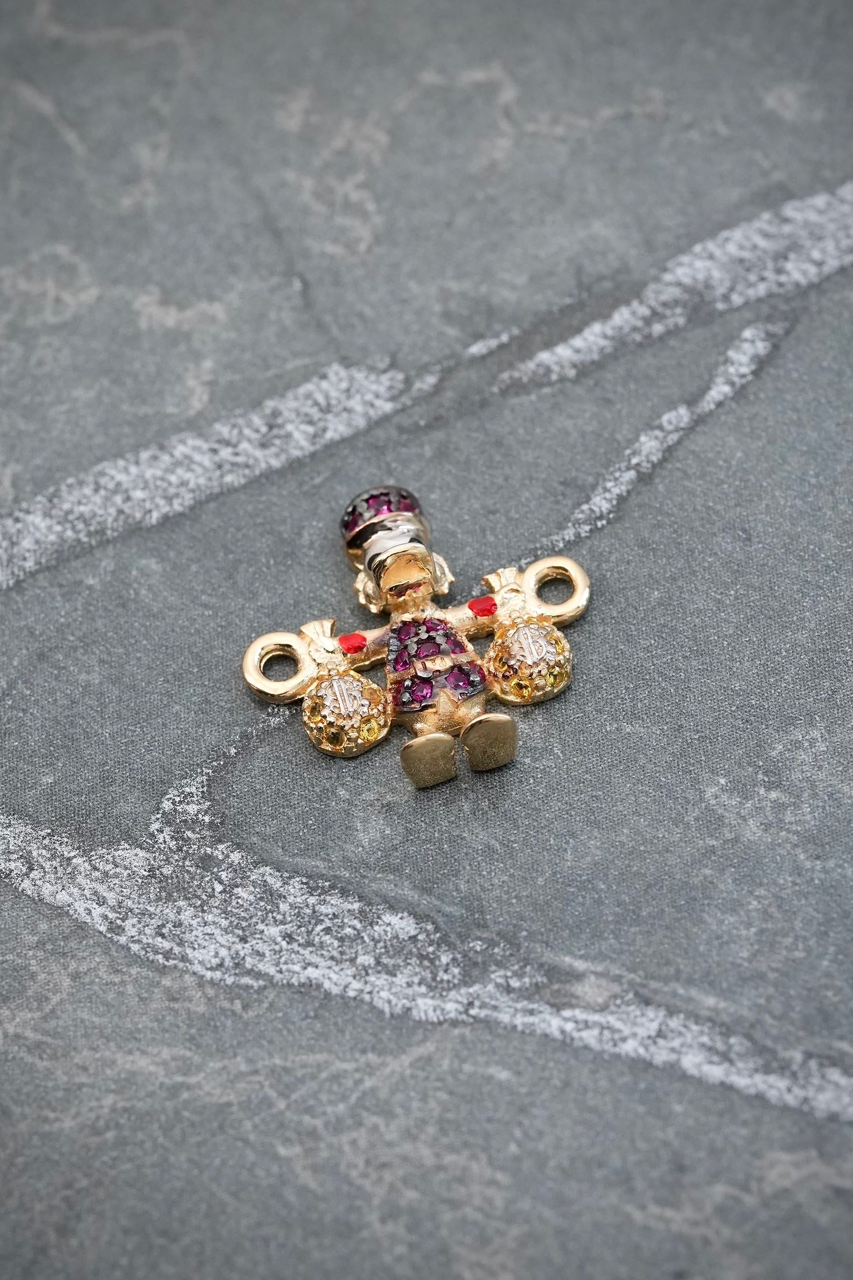 Herraje tio rico con swarovski fucsia y amarillo 1.45gr / Largo 1.5cm / Oro Amarillo Nac B