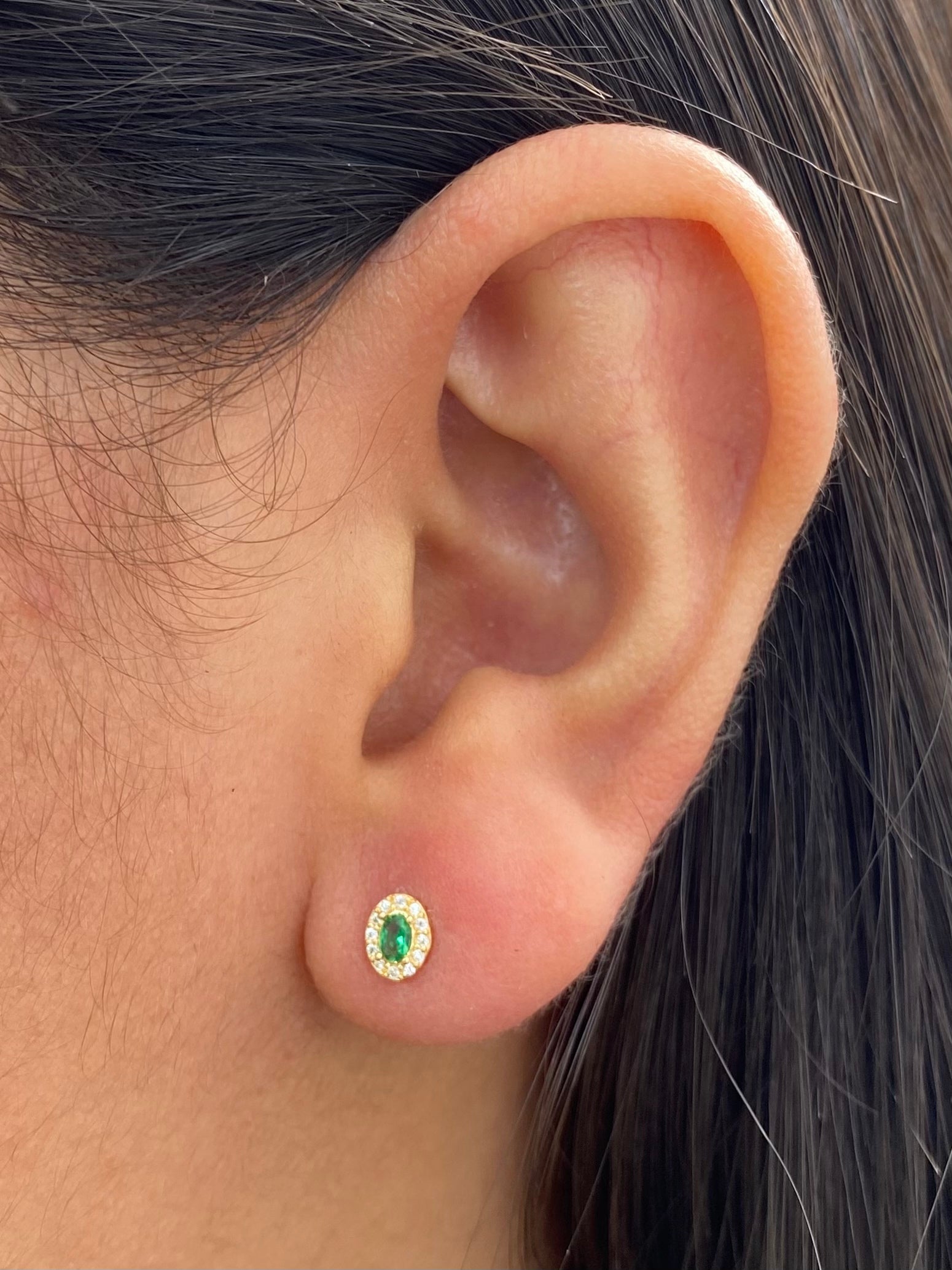 Topos con swarovski blanco y verde 0.7gr / Largo 0.5cm — Oro Amarillo