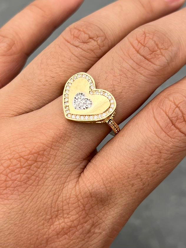 Anillo corazon con swarovski blanco 4.1gr / Talla 6 — Oro Amarillo