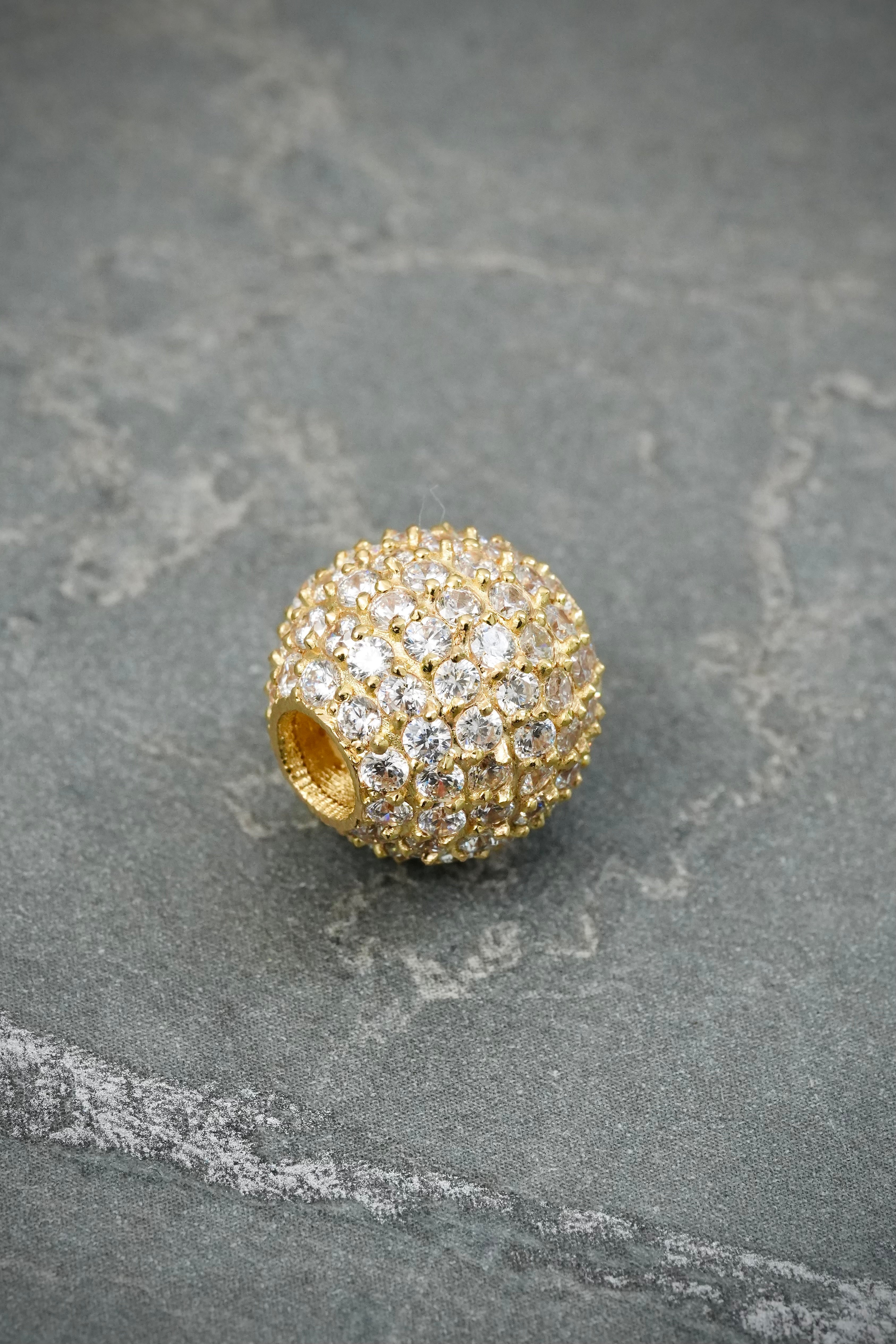 Herraje Bola de Fuego con Swarovski Blanco 6.05gr / 1.1cm / 12.7mm — Oro Amarillo