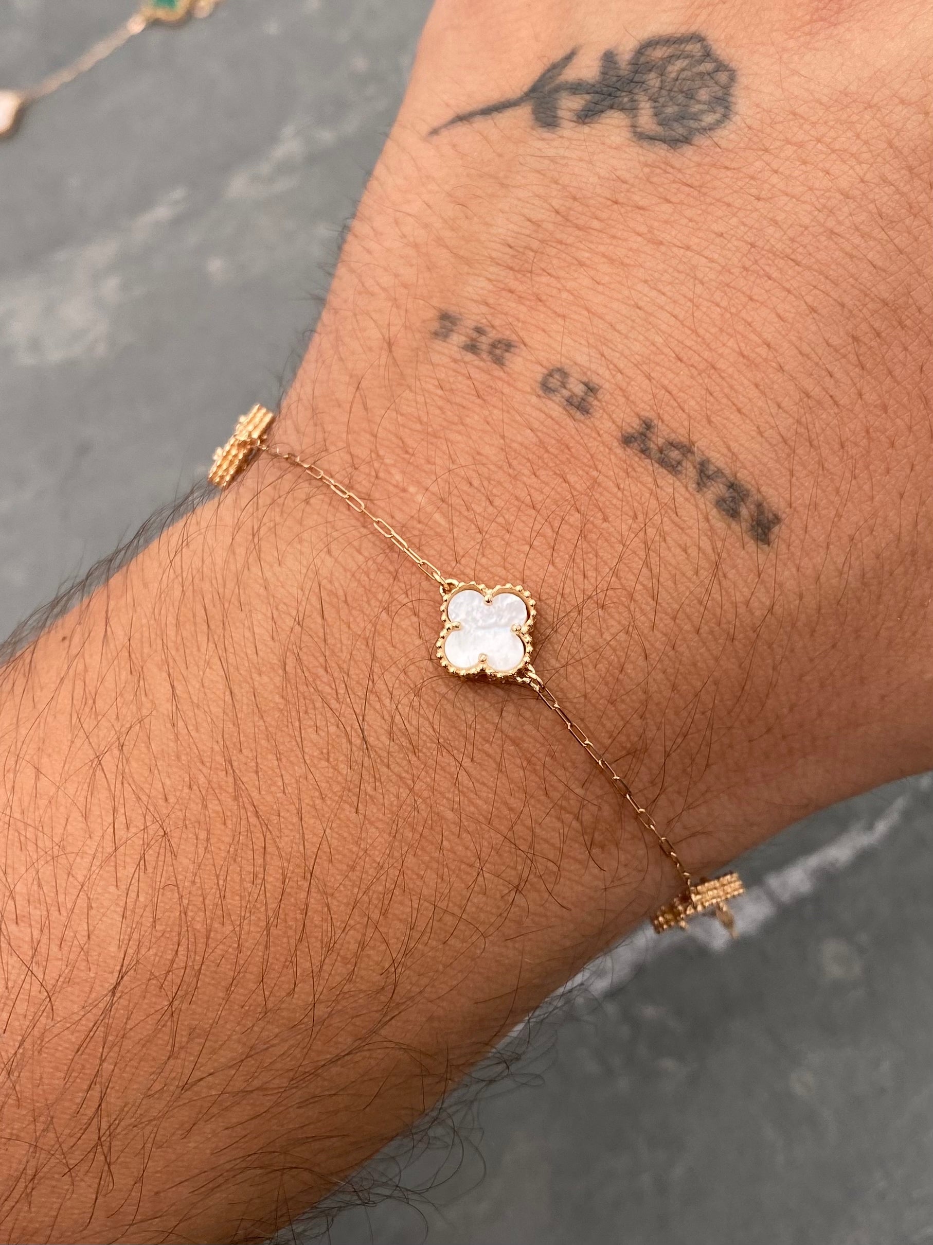 Pulso Lucky Clover Piedra Blanca 3.7gr / 19.5cm / 9.7mm — Oro Rosado