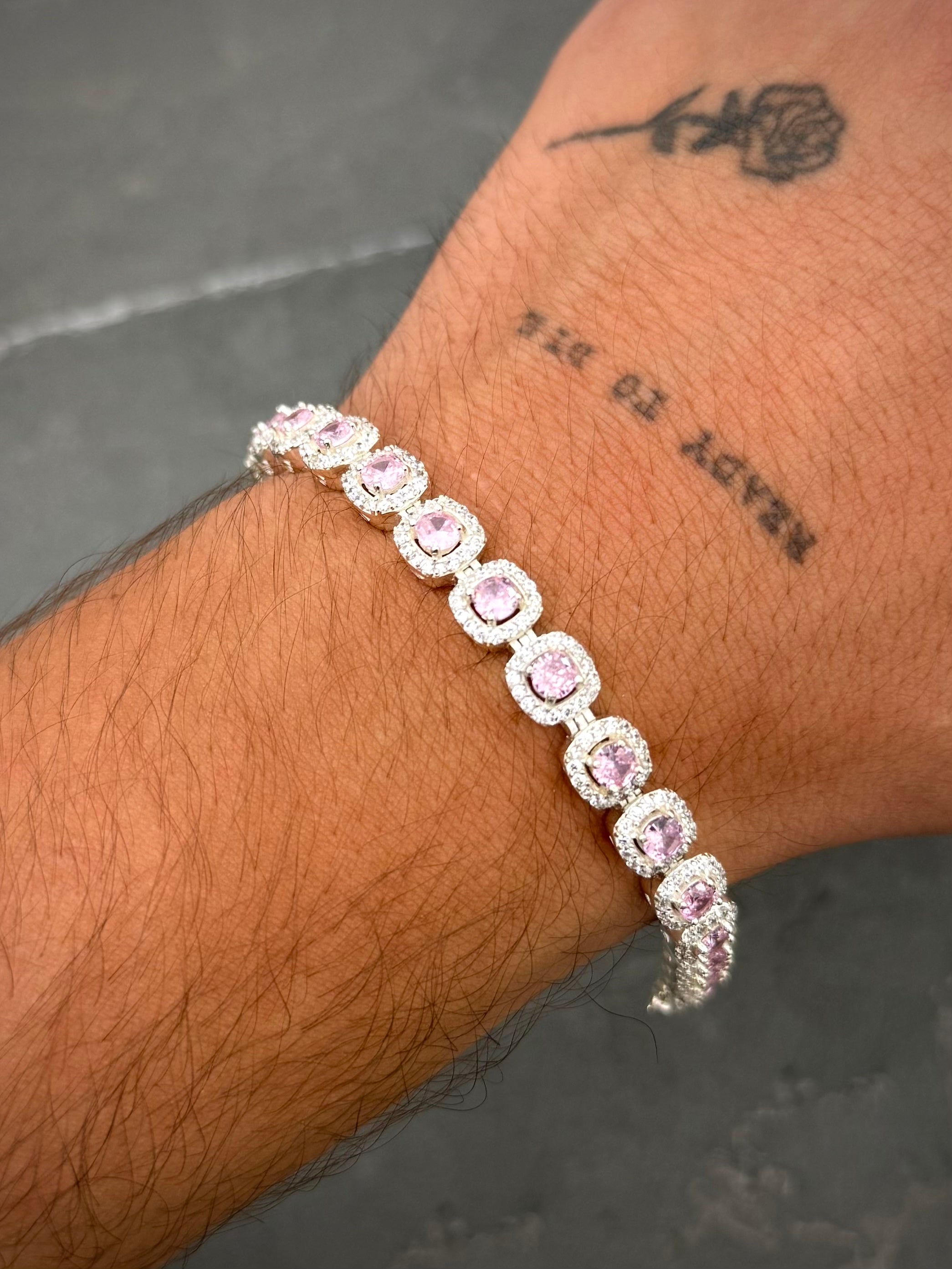 Pulso tenis con swarovski rosado y blanco 18.8gr / Largo 16cm / Plata (Joya) B