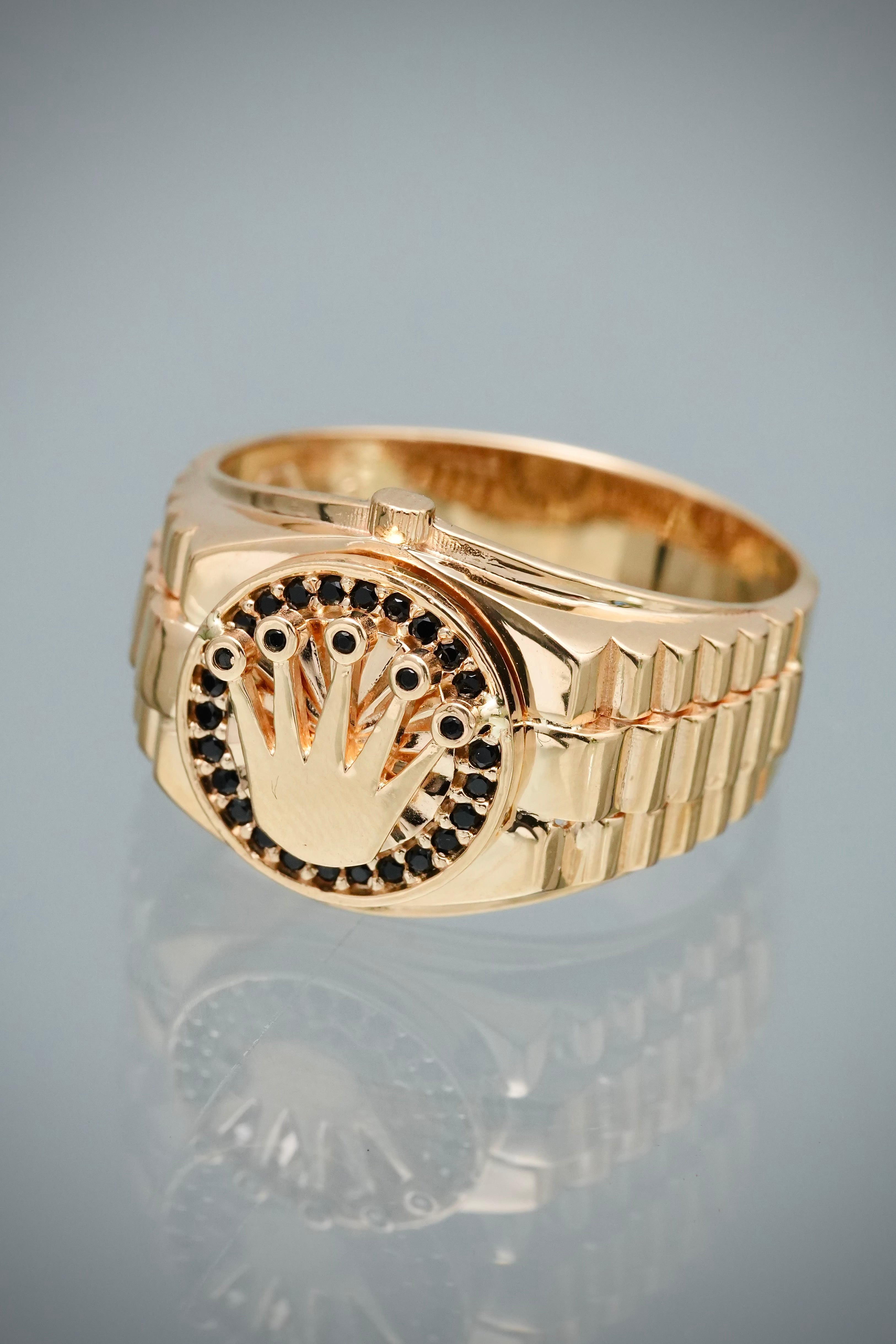 Anillo Rx con Swarovski Negro 7.15gr / Talla 10 1/4 — Oro Amarillo