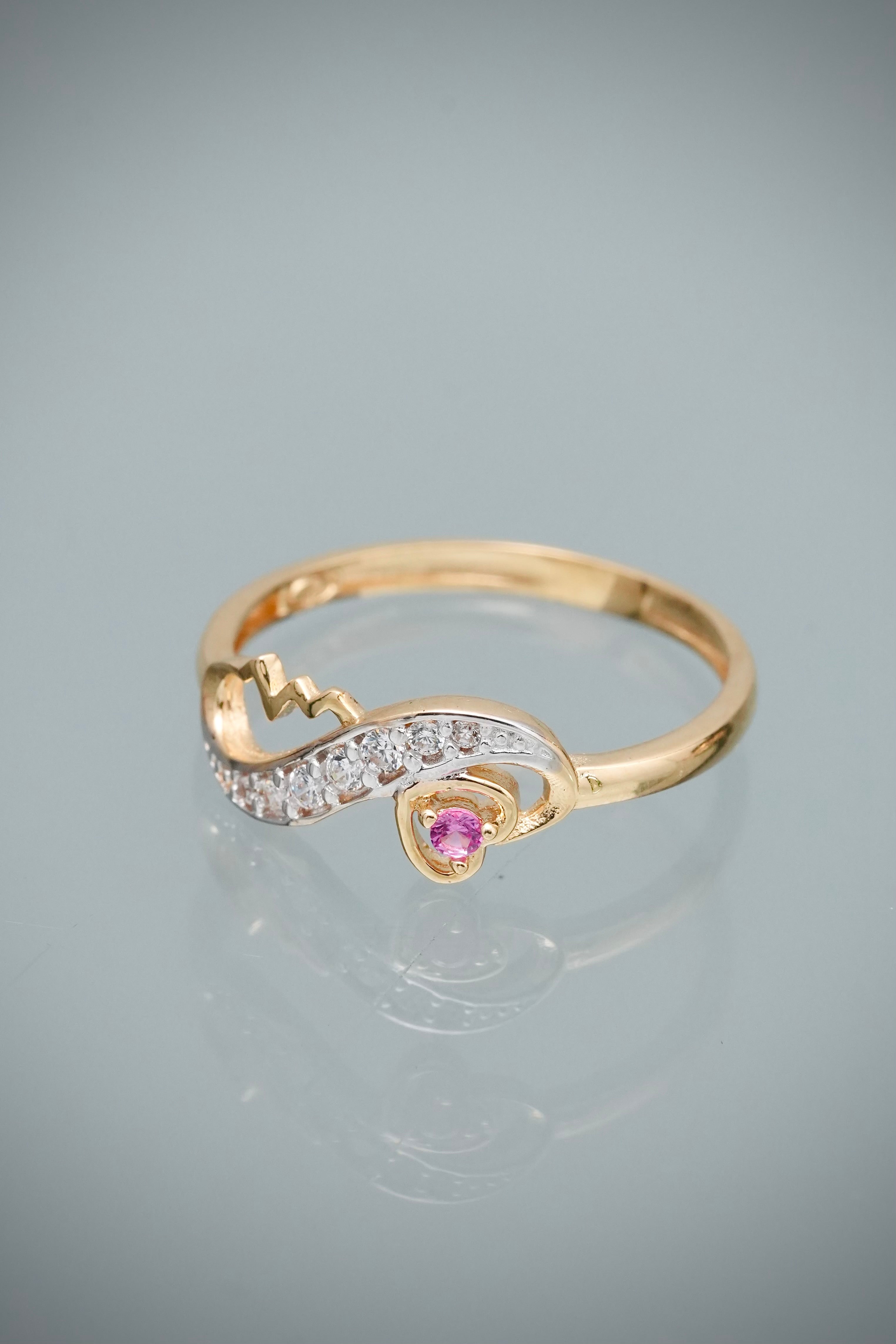 Anillo con Swarovski Rosado y Blanco 1.5gr / Talla 6 — Oro Amarillo