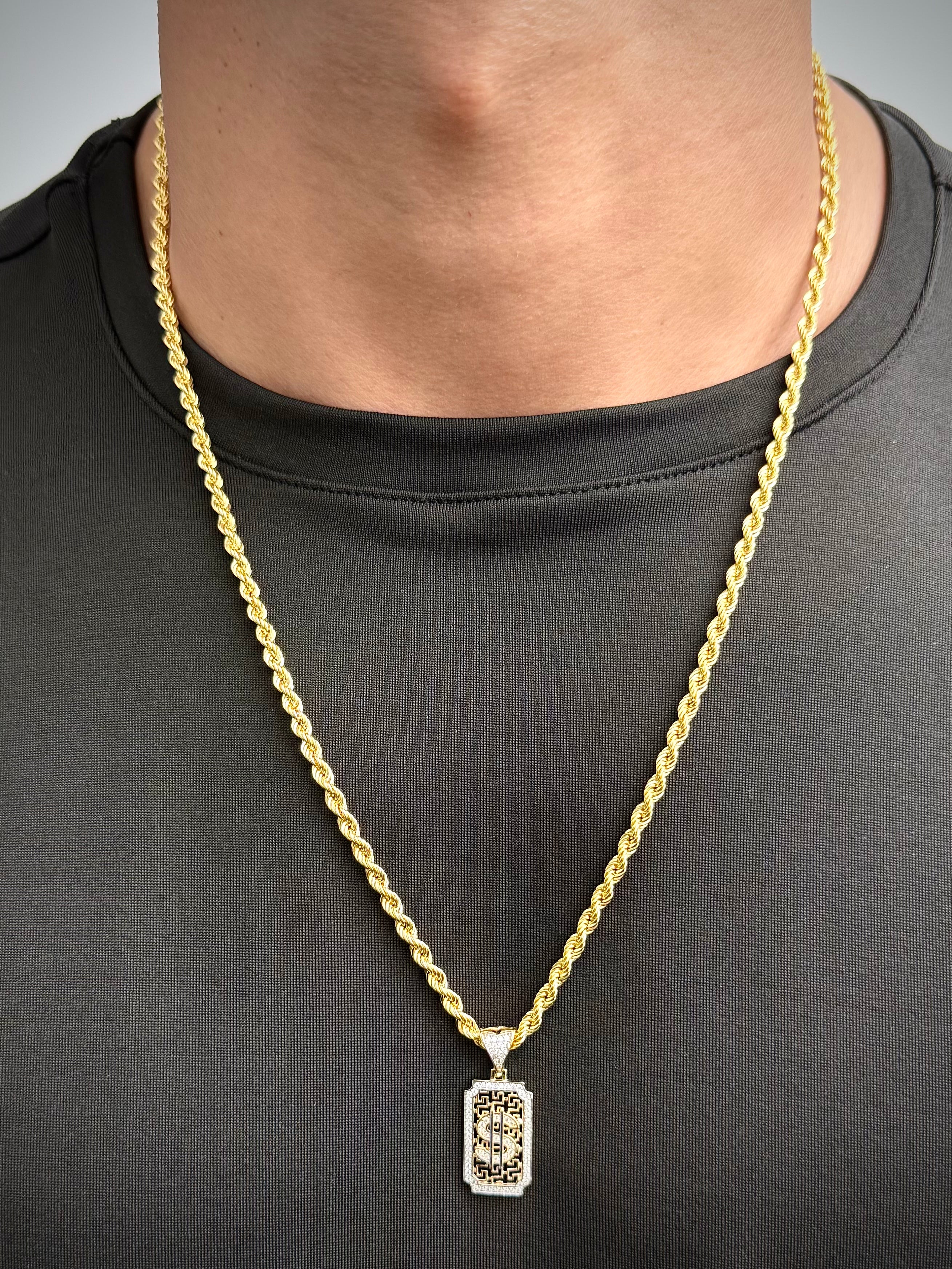 Dije Signo Peso con Swarovski Blanco 3.5gr / 3.2cm / 13.3mm — Oro Amarillo