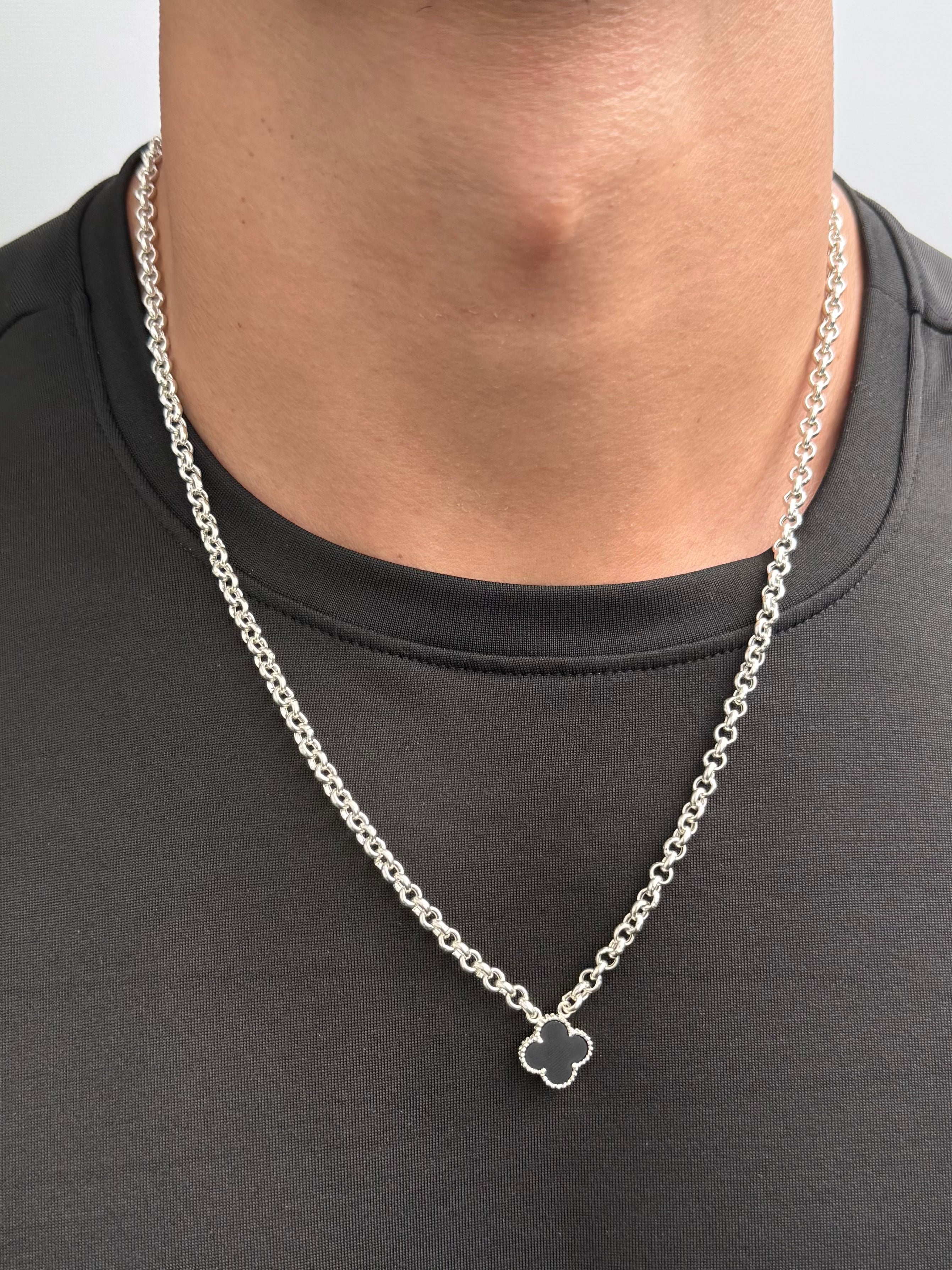 Cadena Lucky Clover Piedra Negra 11.4gr / 60cm / 4.5mm — Plata 925