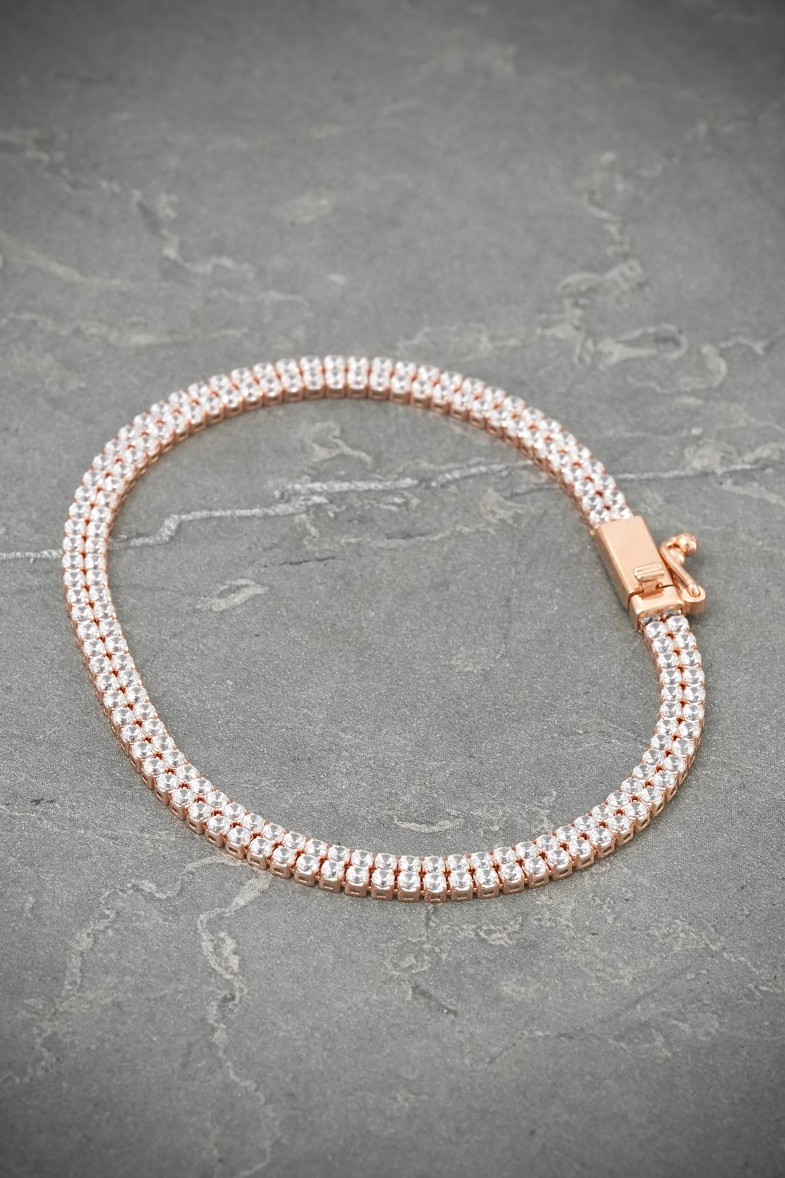 Pulso tenis doble hilera con swarovski blanco 5.9gr / Largo 17.5cm / Oro Rosado italy +3 B