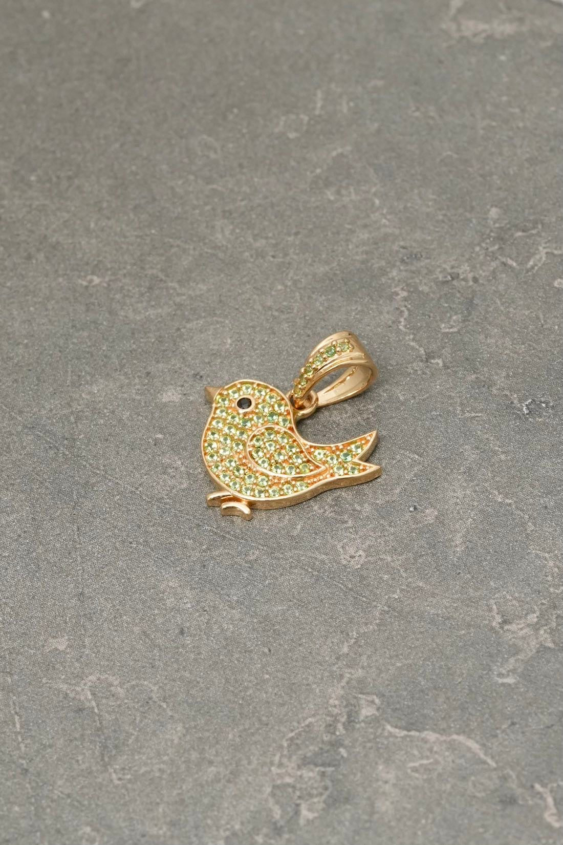 Dije pajaro con swarovski verde 1.65gr / Largo 2cm / Oro Amarillo Nac M