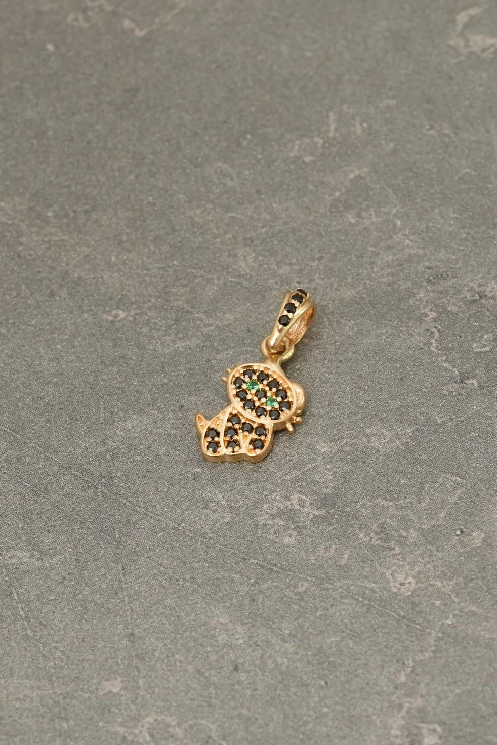 Dije gato con swarovski negro 0.9gr / Largo 1.8cm — Oro Amarillo