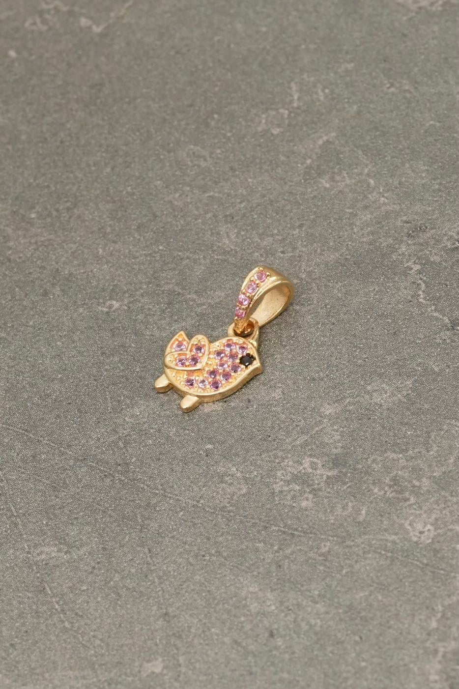 Dije pajaro con swarovski rosado 0.9gr / Largo 1.5cm — Oro Amarillo