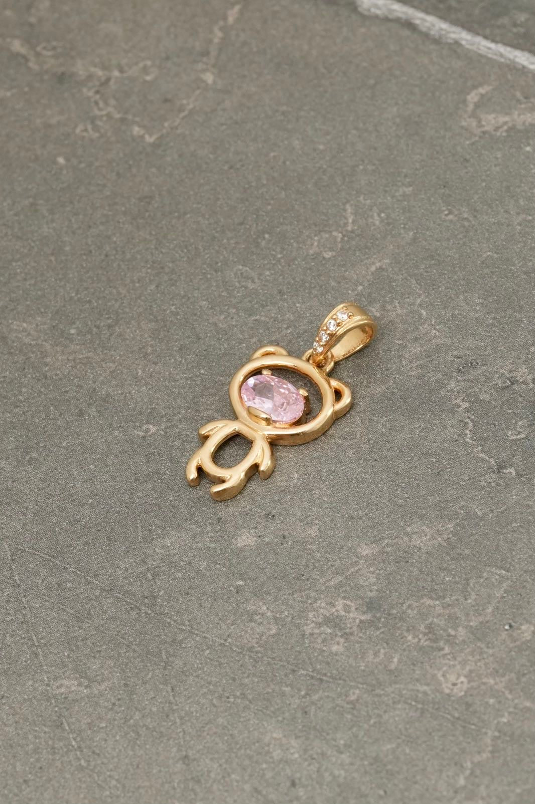 Dije oso con swarovski rosado 1.7gr / Largo 2.2cm — Oro Amarillo