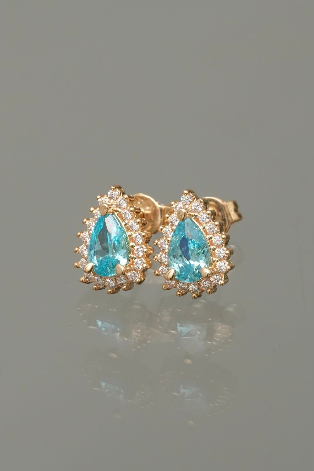 Topos gota con swarovski Azul y blanco 1.8gr / Largo 1cm — Oro Amarillo