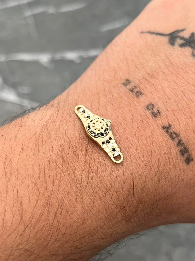 Herraje timon con swarovski negro y blanco 1.9gr / Largo 2.7cm / Oro Amarillo Nac B