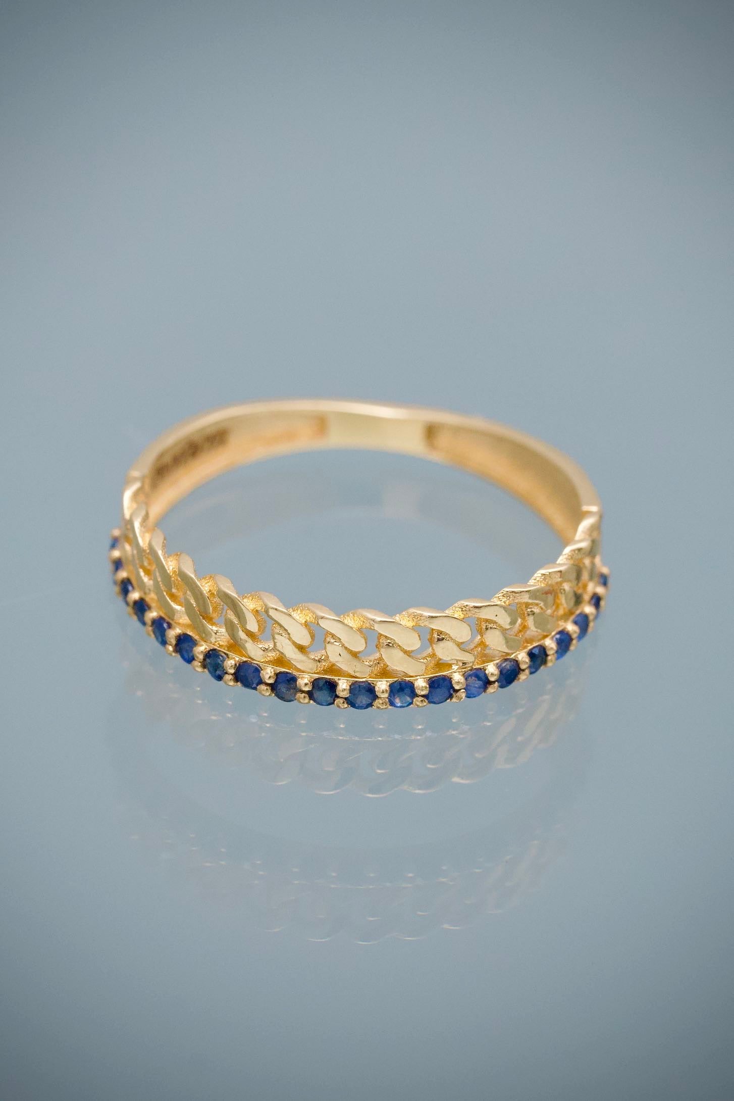 Anillo Cubano con 21pts de Zafiro 1.7gr / Talla 6 1/2 — Oro Amarillo