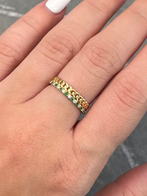 Anillo Cubano con 8pts de Esmeralda y 8pts de Diamantes 1.7gr / Talla 6 — Oro Amarillo